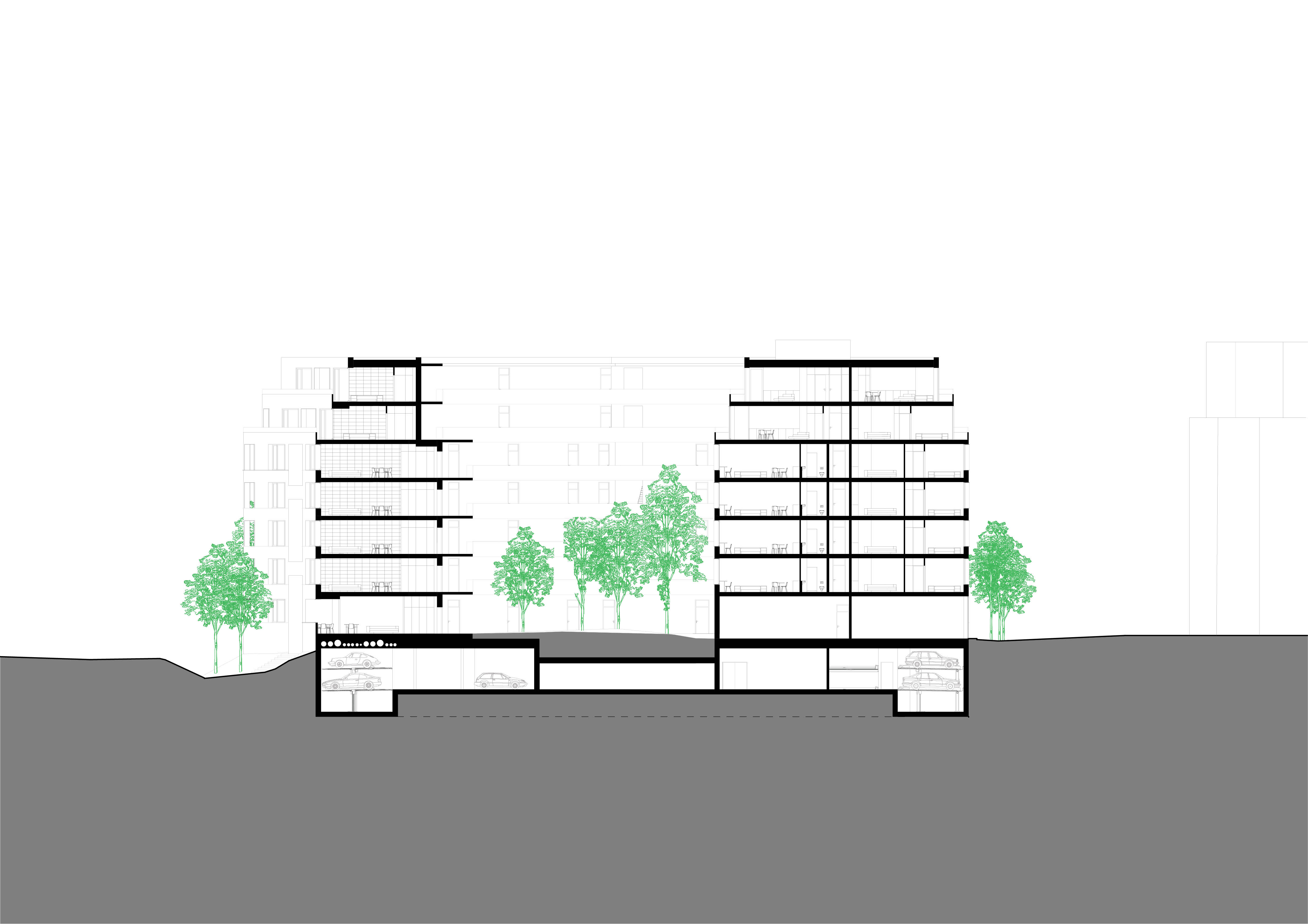 Řez A Bytový dům U Tyršovy školy - Návrh - 7