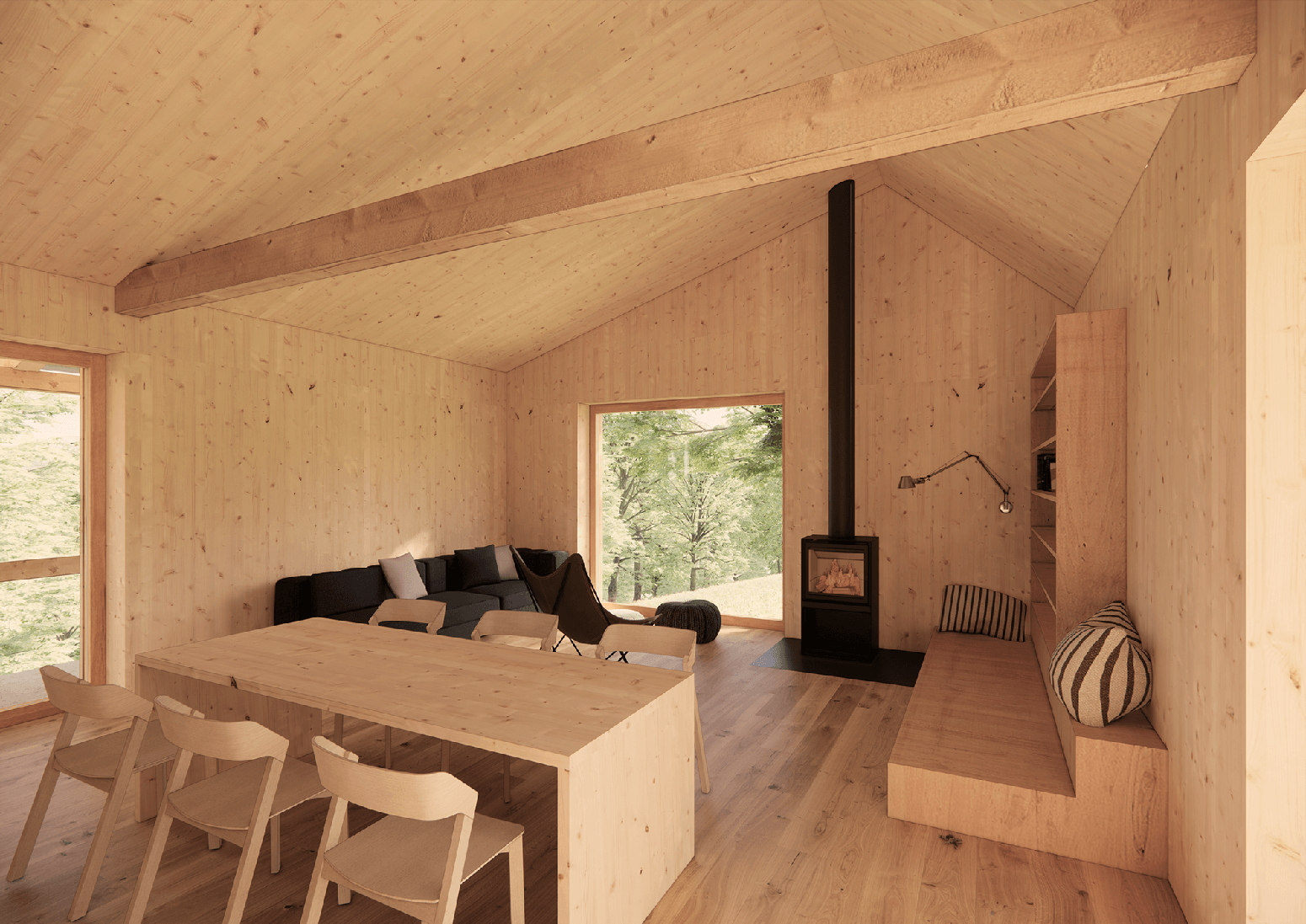 Dřevo, smrkový obklad, dřevěný interiér