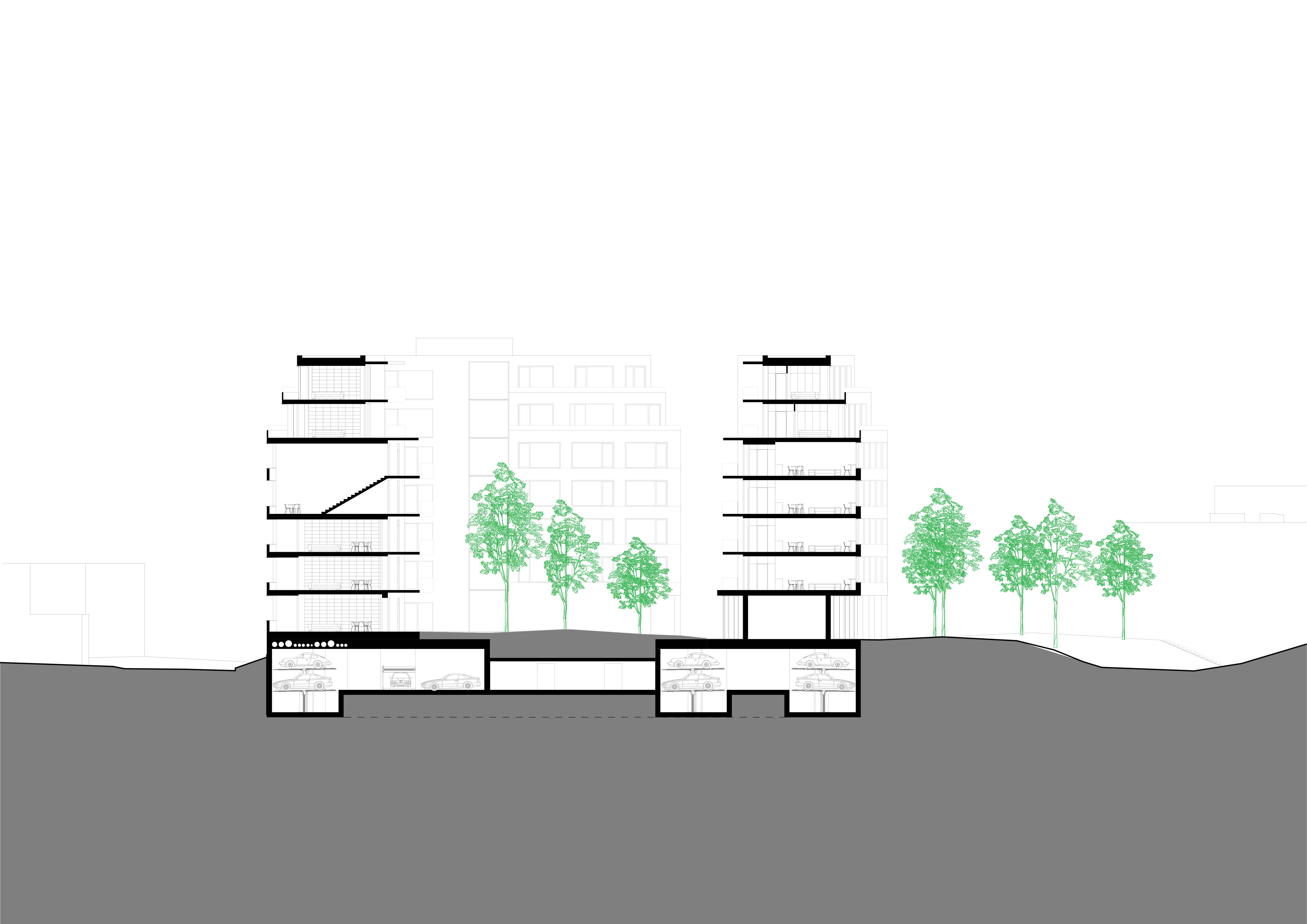 Řez B Bytový dům U Tyršovy školy - Návrh - 8