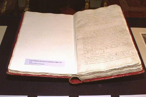 Gegužės 3 d. Konstitucija, originalas, saugomas karaliaus rūmuose| wikipedija.org nuotr.