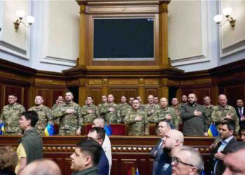 2024 04 11 Ukrainos Aukščiausioji Rada priima įstatymą Nr. 10449 „Dėl tam tikrų Ukrainos įstatymų pakeitimų, susijusių su karo tarnybos, mobilizacijos ir karinės apskaitos konkrečiais klausimais“ | UAR, V. Sarahano nuotr.