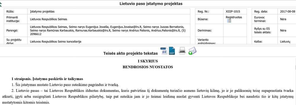 Lietuvio paso įstatymo projektas | Alkas.lt ekrano nuotr.