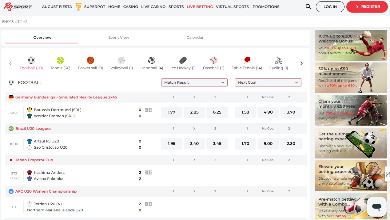 Realspin Live betting PT