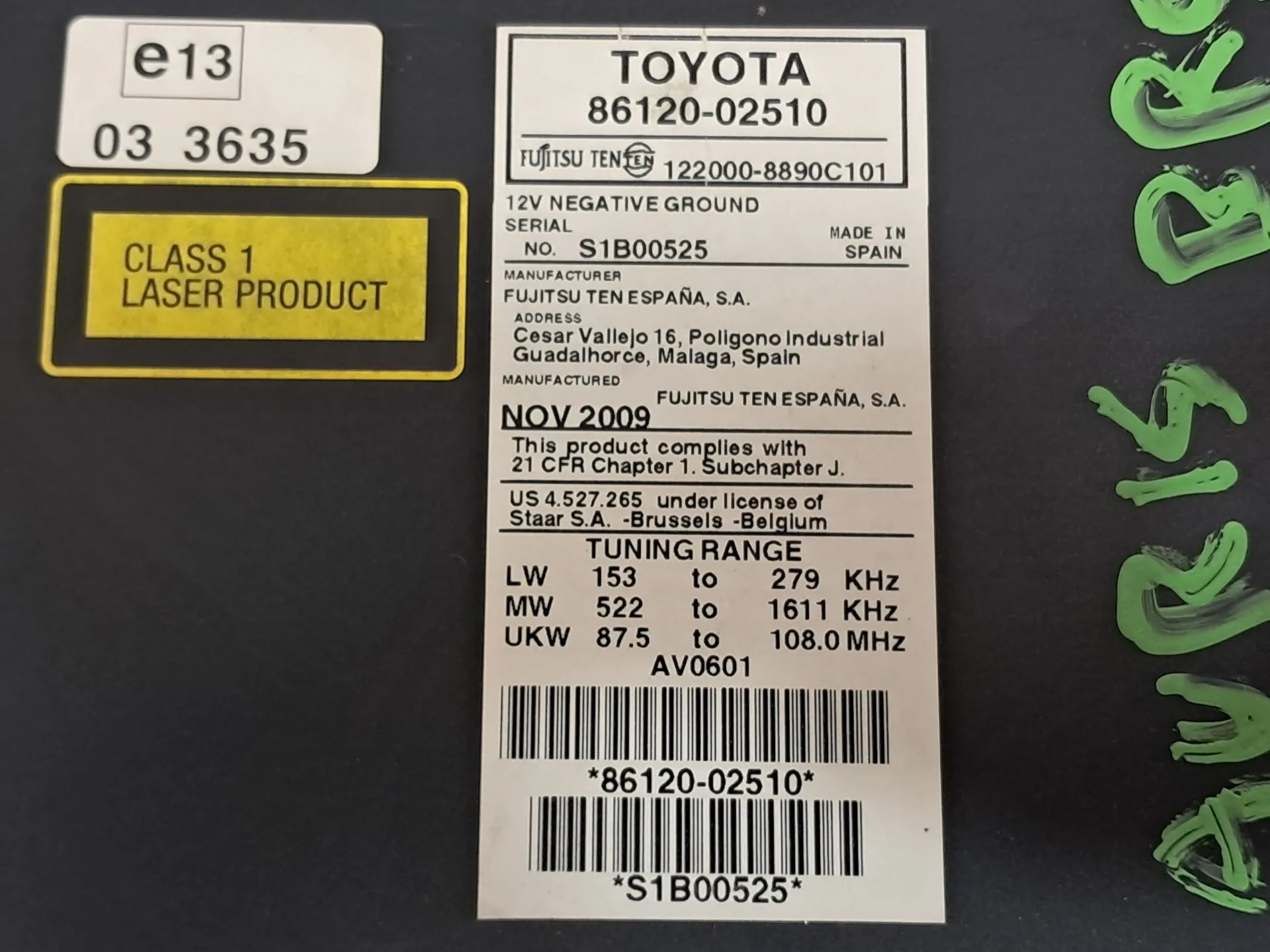 Rádio / auto-rádio TOYOTA Auris Hatchback (_E15_) Imagem-13