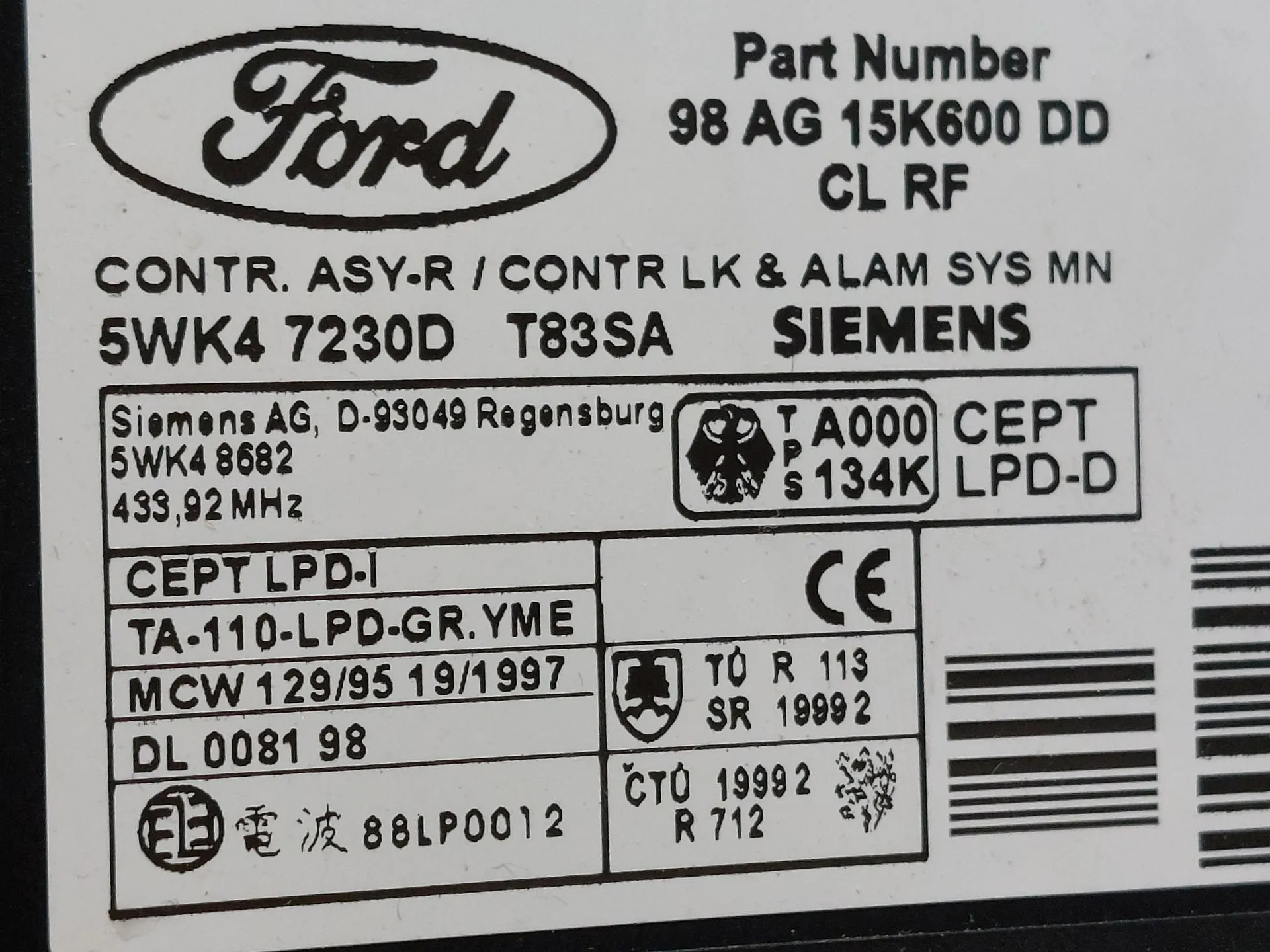 Centralina do alarme FORD Focus I Carrinha (DNW) Imagem-1