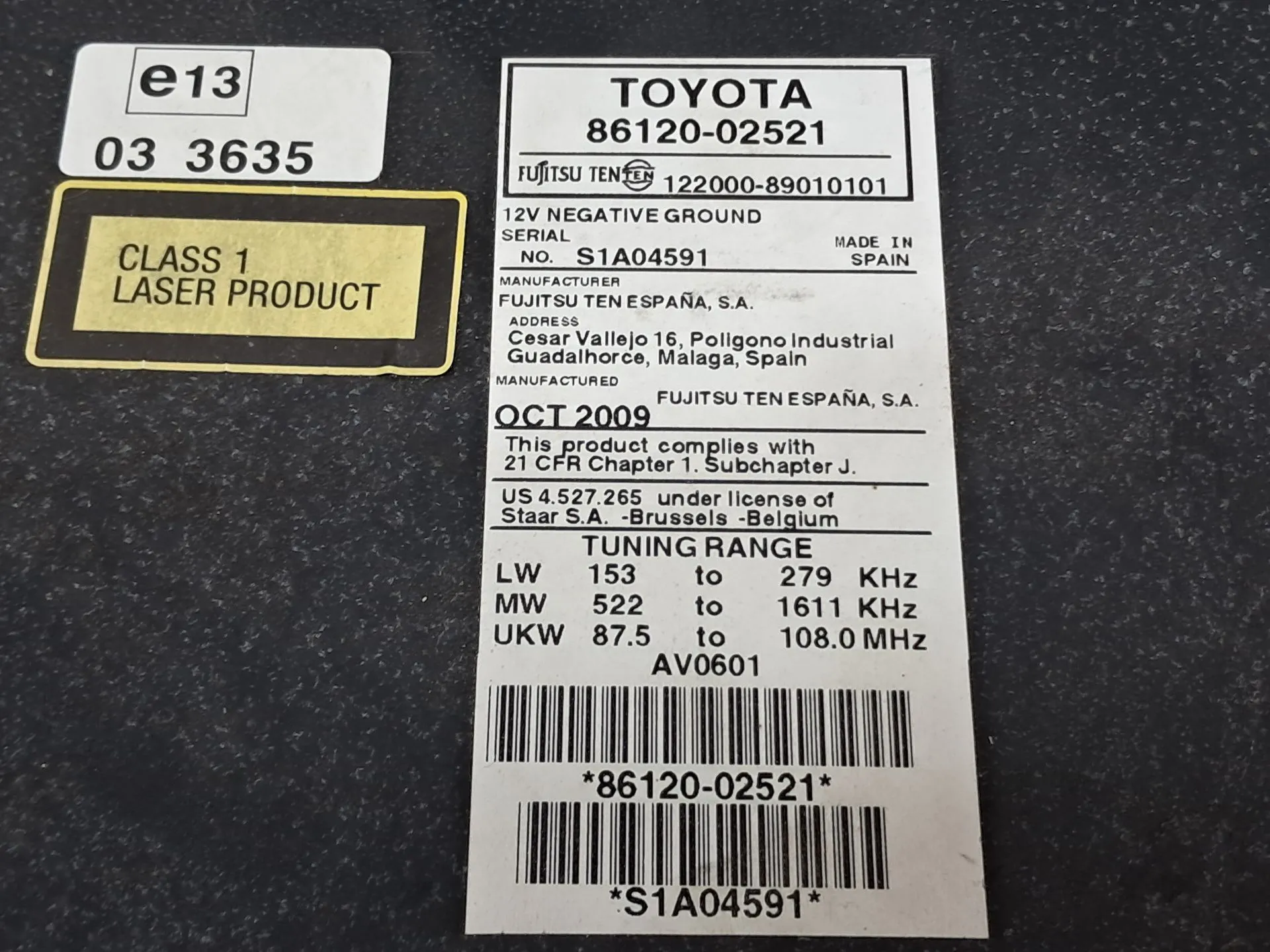 Rádio / auto-rádio TOYOTA Auris Hatchback (_E15_) Imagem-13