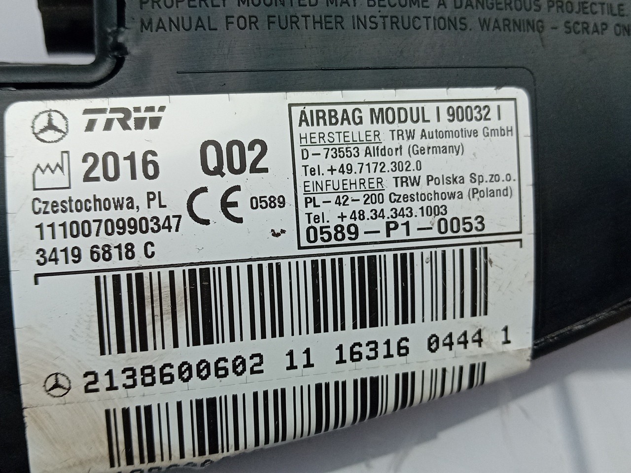 Airbag Derecho MERCEDES-BENZ GLC (X253) Imagem-3