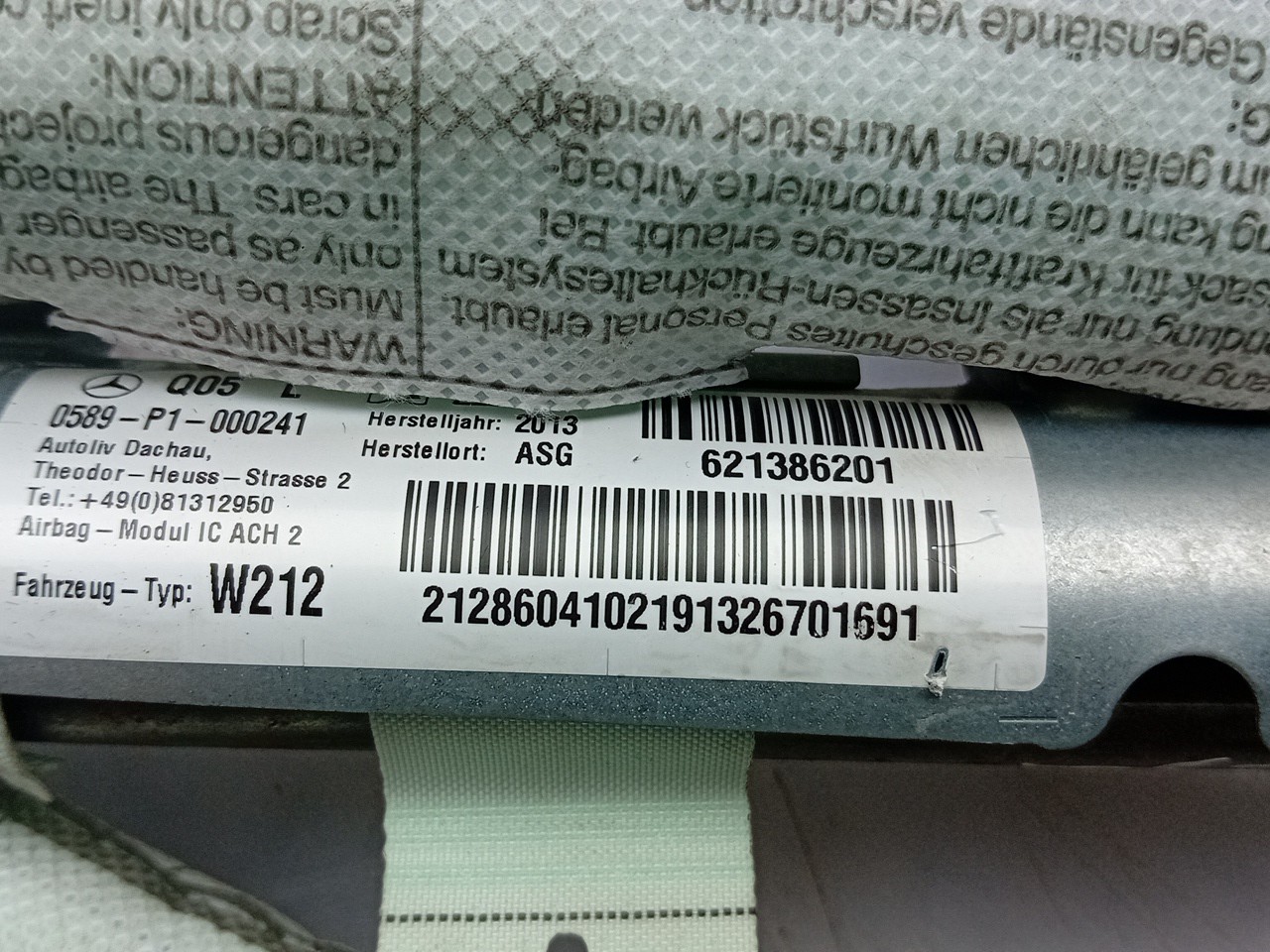 Left Curtain Airbag MERCEDES-BENZ Classe E (W212) Imagem-2