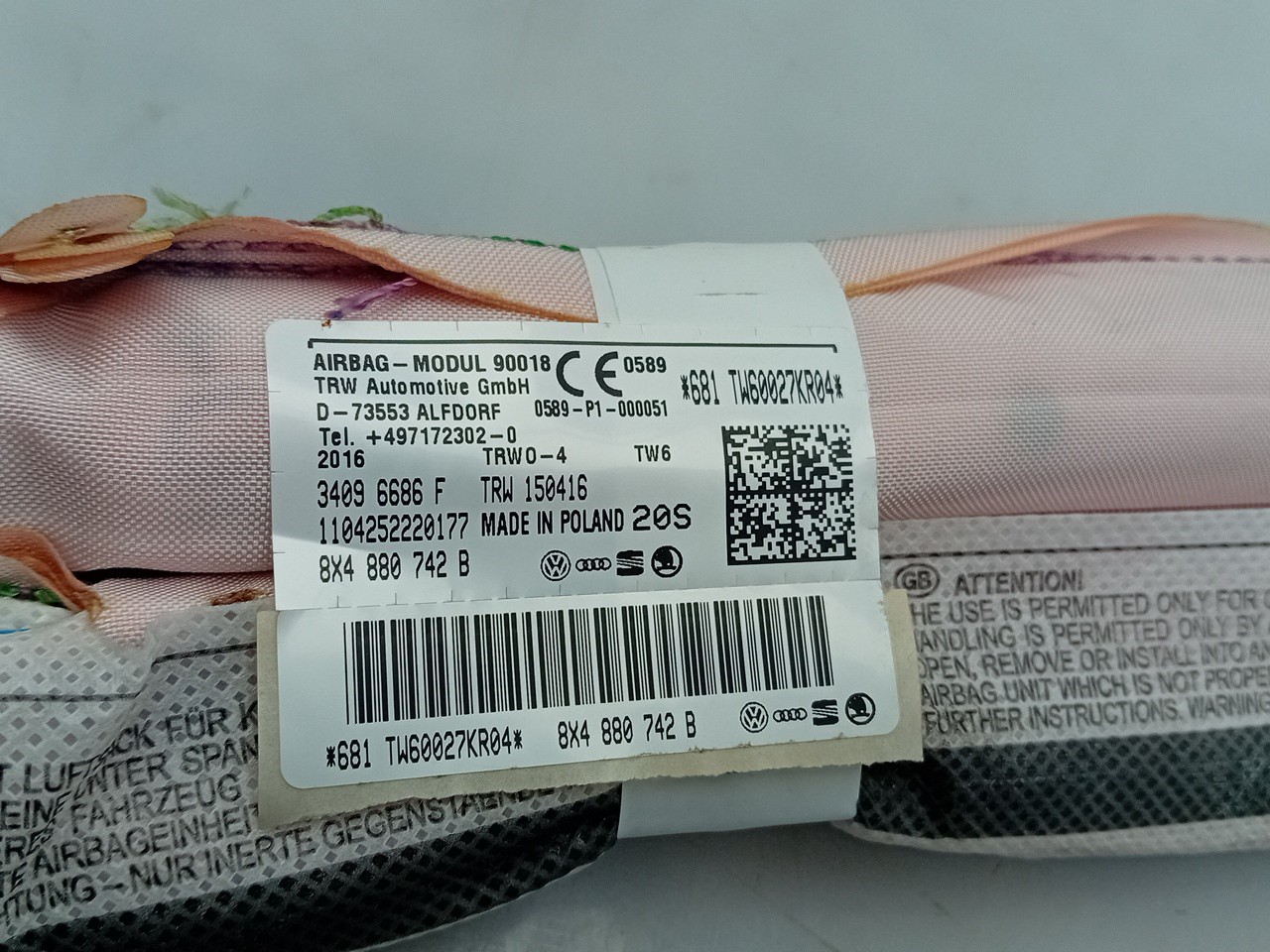 Right Curtain Airbag AUDI A1 Sportback (8XA, 8XF) Imagem-2