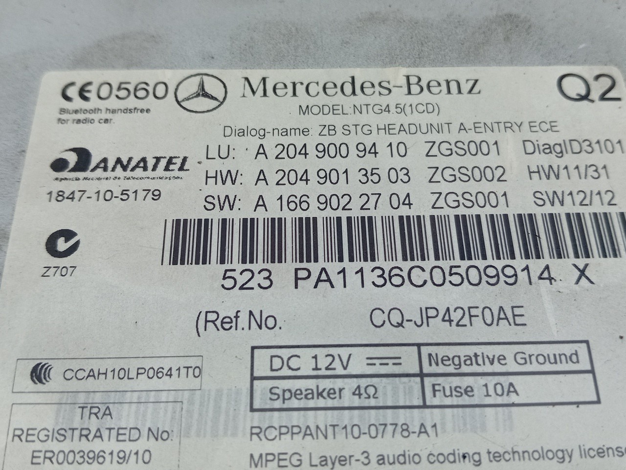 Rádio / auto-rádio MERCEDES-BENZ Classe C (W204) Imagem-4