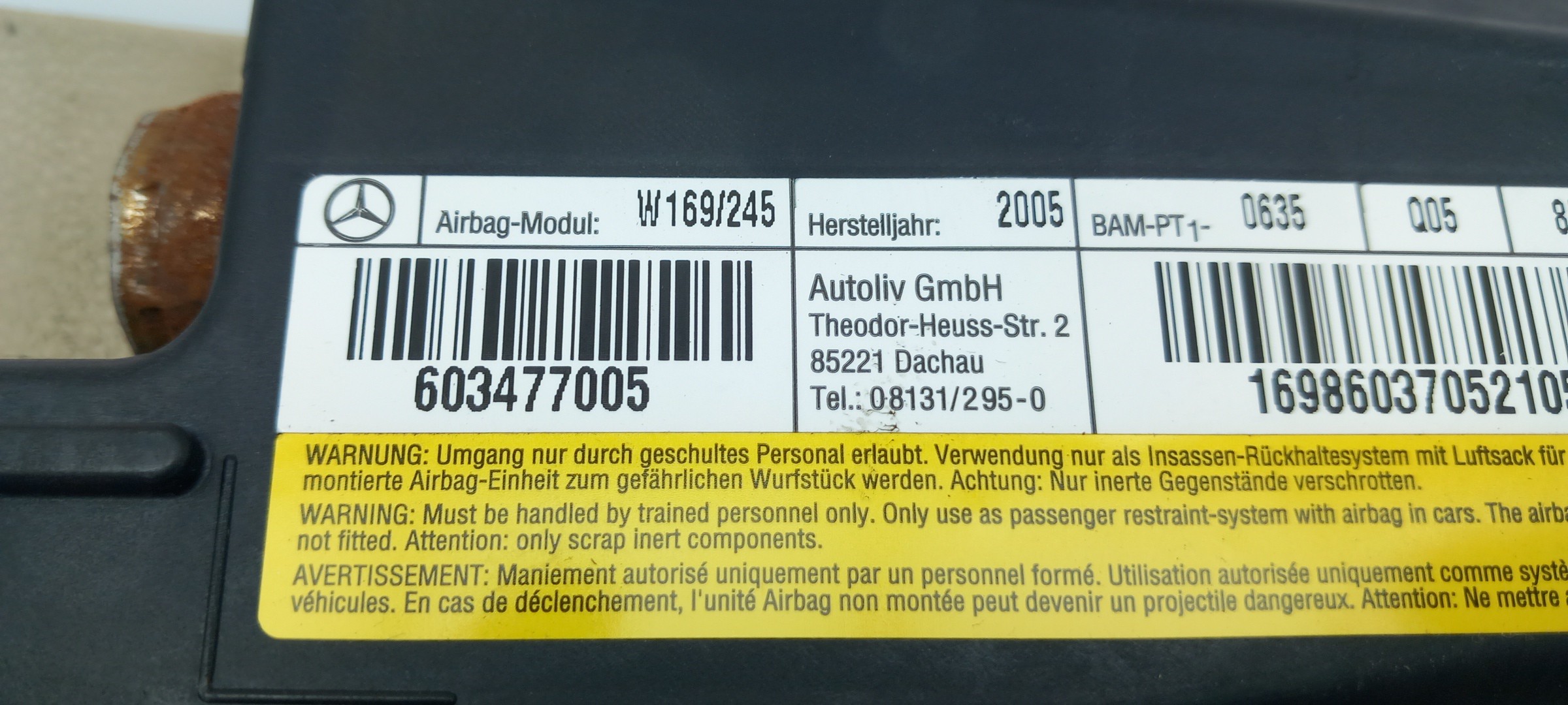 Left Seat Airbag MERCEDES-BENZ Classe B (W245) Imagem-3