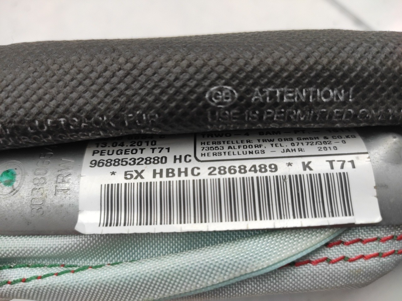 Right Curtain Airbag PEUGEOT 308 (4A_, 4C_) Imagem-1