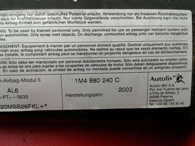 Right Seat Airbag SEAT Toledo II (1M2) Imagem-1