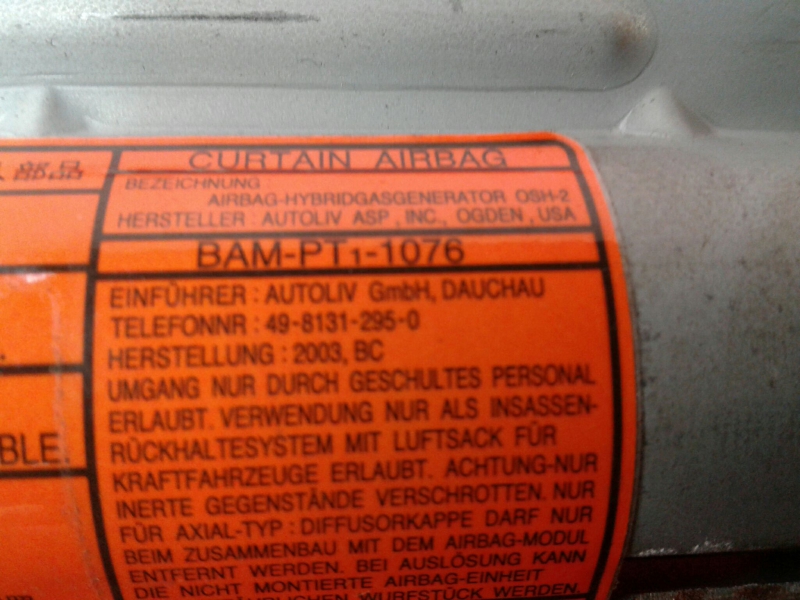 Right Curtain Airbag SUBARU Outback (BL, BP) Imagem-1