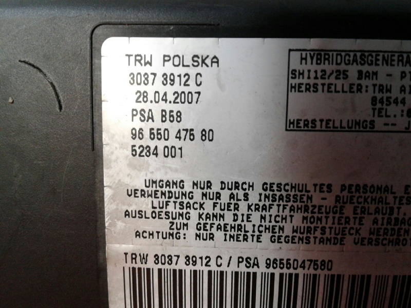 Right Seat Airbag CITROËN C4 Picasso I (UD_) Imagem-1