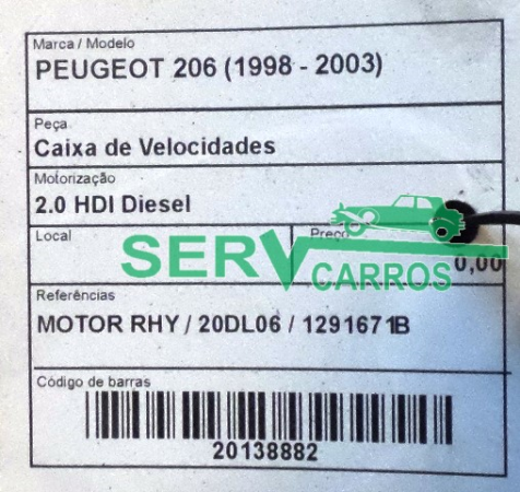 Caja de cambios manual PEUGEOT 206 (2A/C) Imagem-1