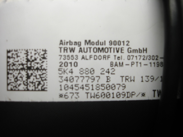 Right Seat Airbag VOLKSWAGEN Golf VI (5K1) Imagem-2