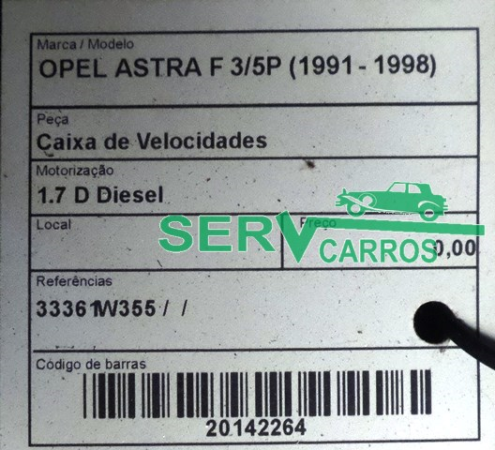 Caja de cambios manual OPEL Astra F Hatchback (53_, 54_, 58_, 59_) Imagem-1