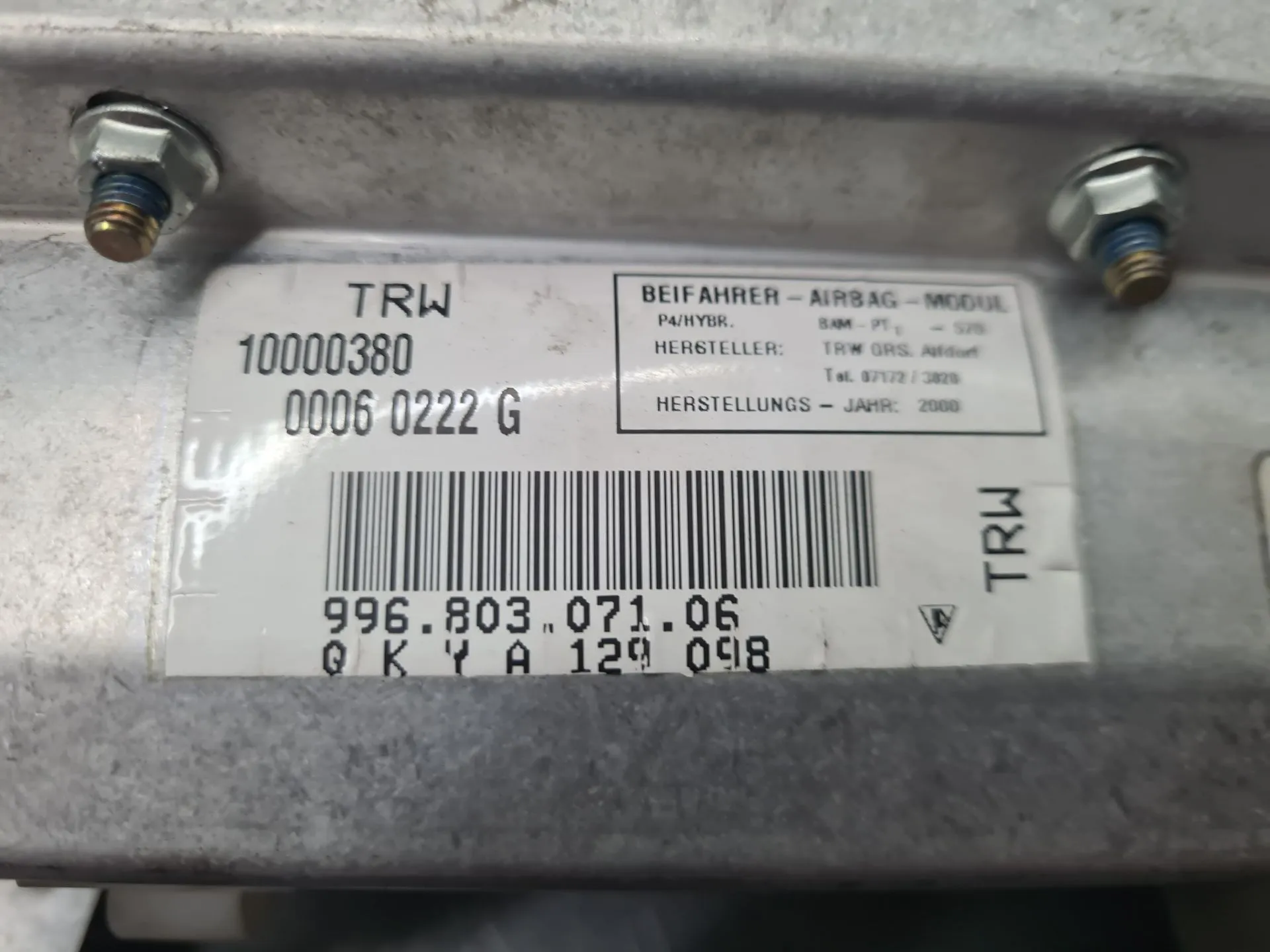 Airbag Passeggero PORSCHE 911 Cabriolet (996) Imagem-5