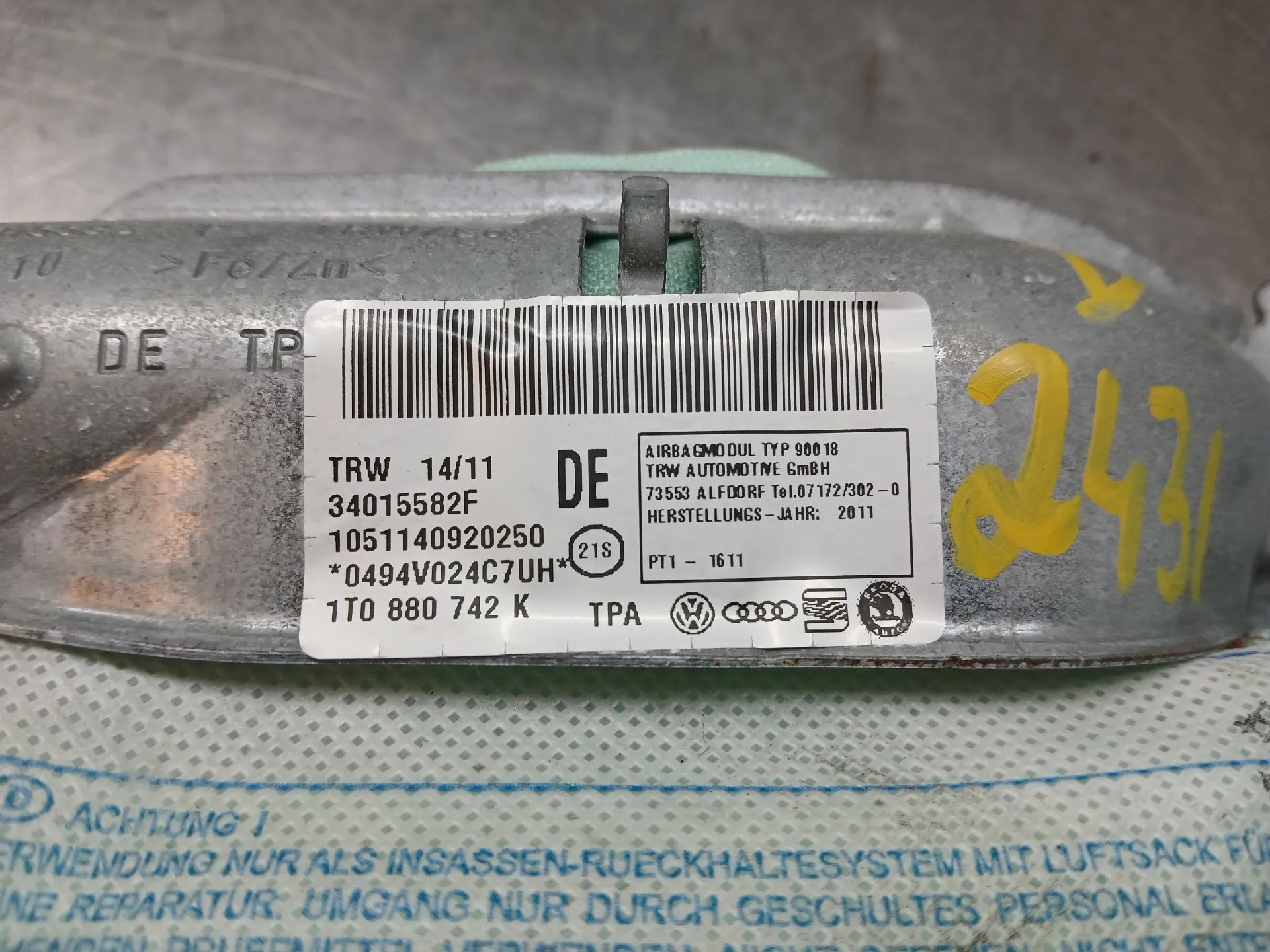 Airbag Cortina Derecho VOLKSWAGEN Touran (1T) Imagem-3