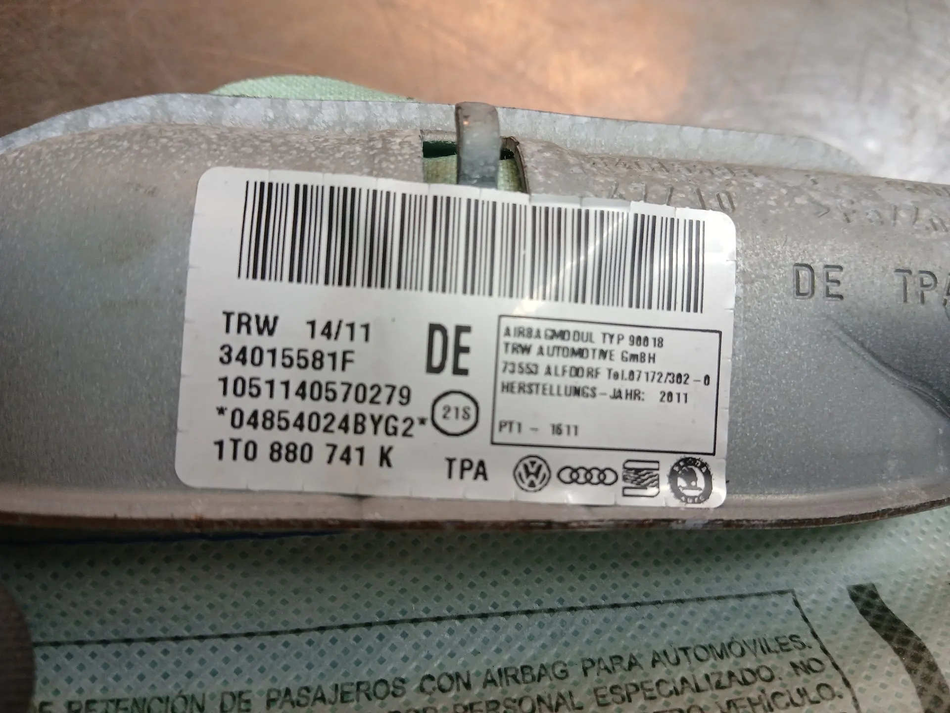 Left Curtain Airbag VOLKSWAGEN Touran (1T) Imagem-3