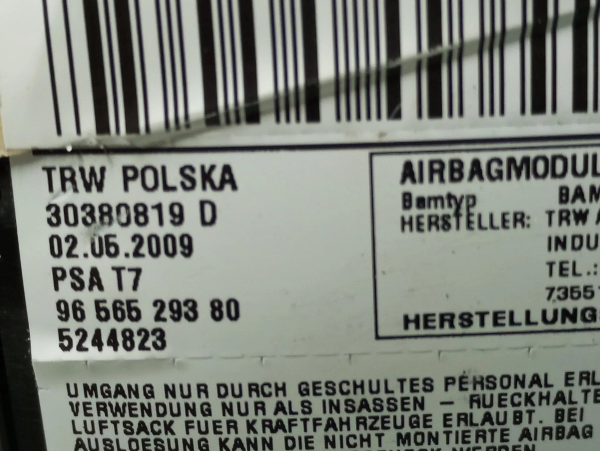 Right Seat Airbag PEUGEOT 308 (4A_, 4C_) Imagem-3
