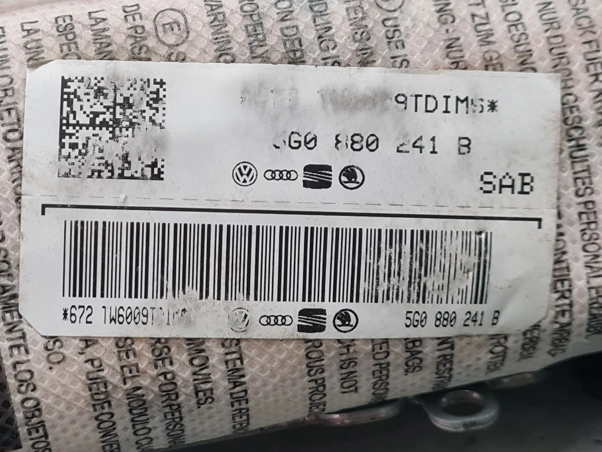 Airbag banco esquerdo VOLKSWAGEN Golf VII (5G1, BQ1, BE1, BE2) Imagem-3