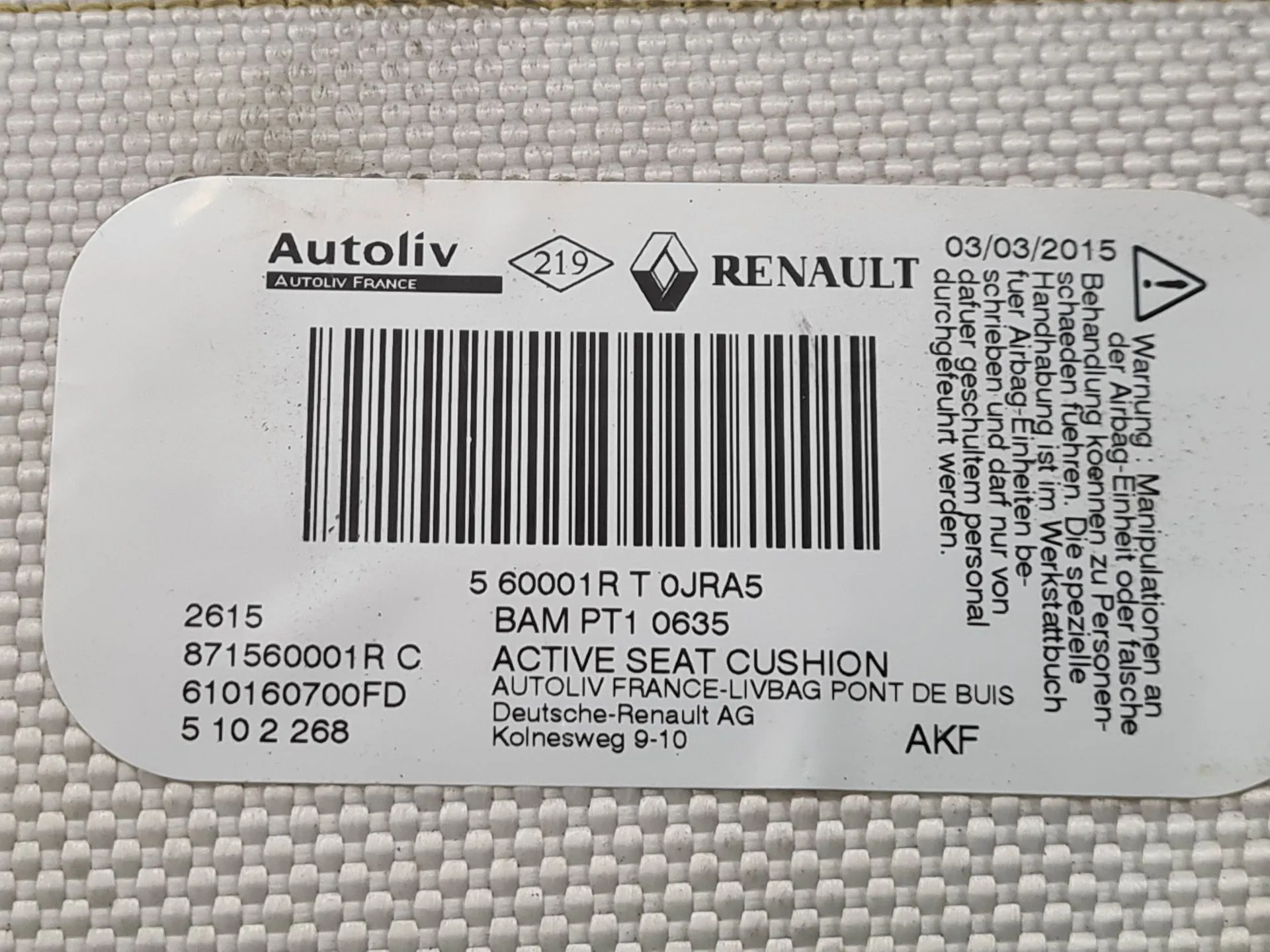 Airbag Guache RENAULT Zoe (BFM_) Imagem-3
