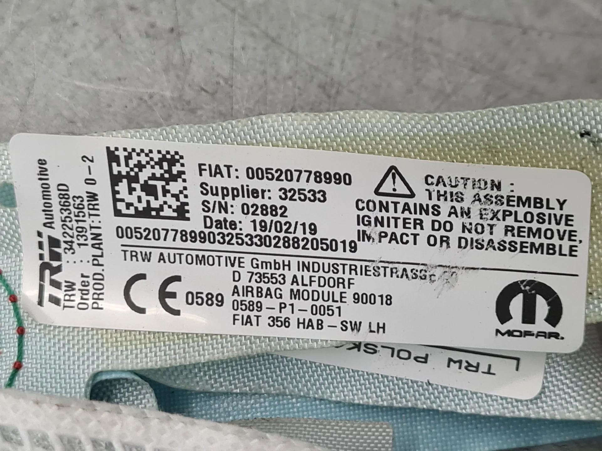 Airbag Cortinha Izquierdo FIAT Tipo Hatchback (357_) Imagem-3