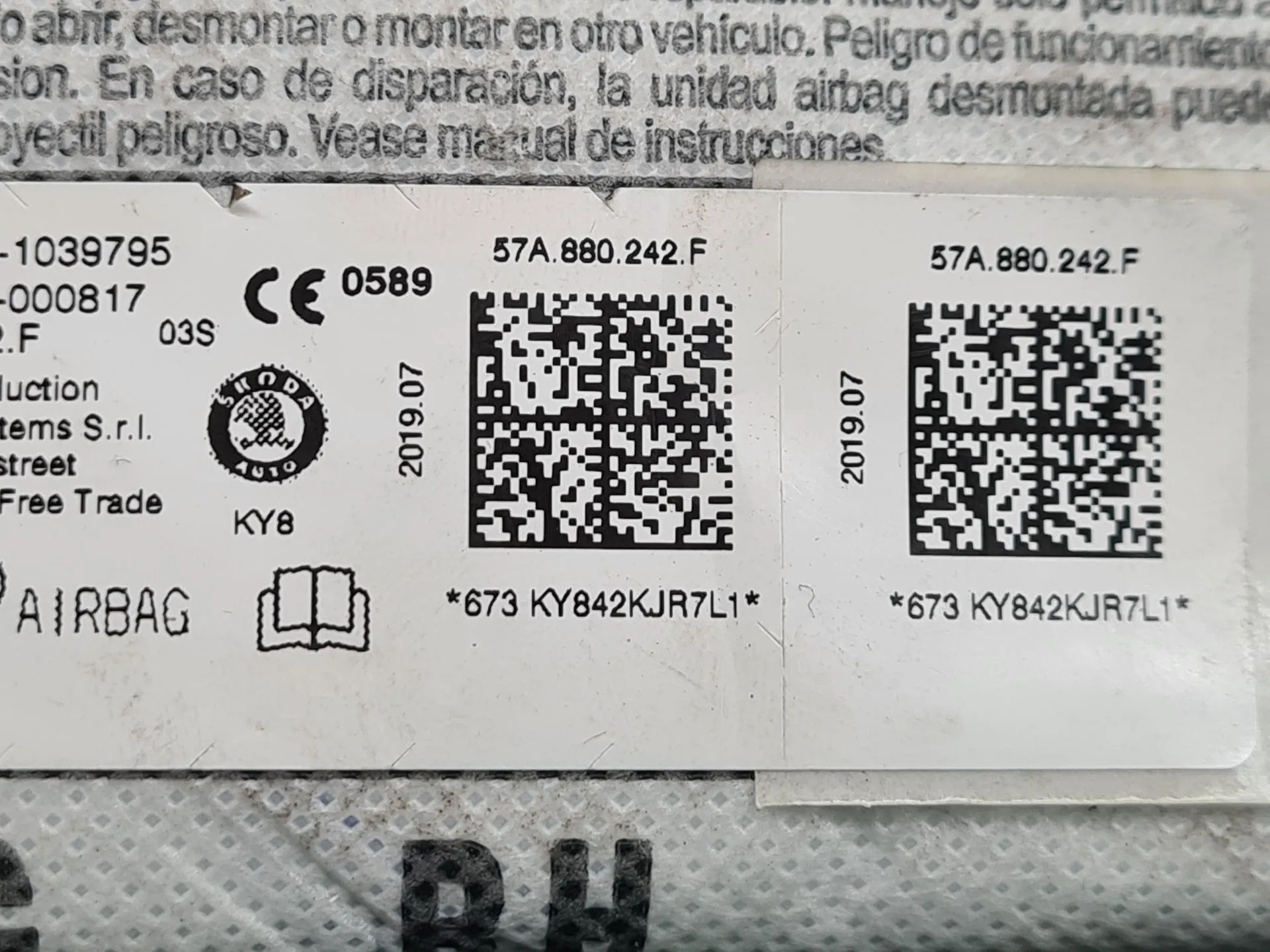 Right Seat Airbag SKODA Karoq (NU7) Imagem-11