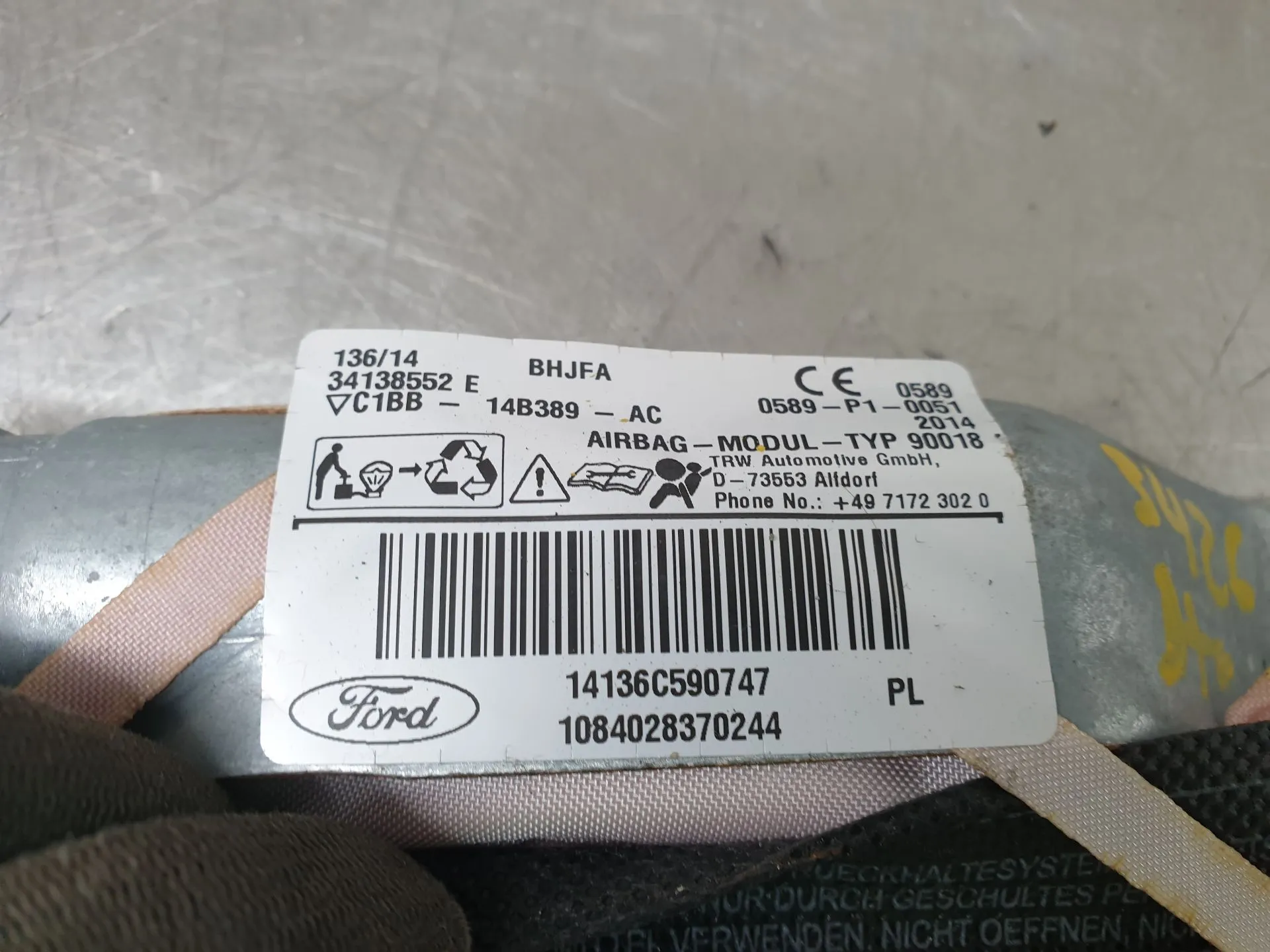 Airbag Rideau Droite FORD Fiesta VI (CB1, CCN) Imagem-1