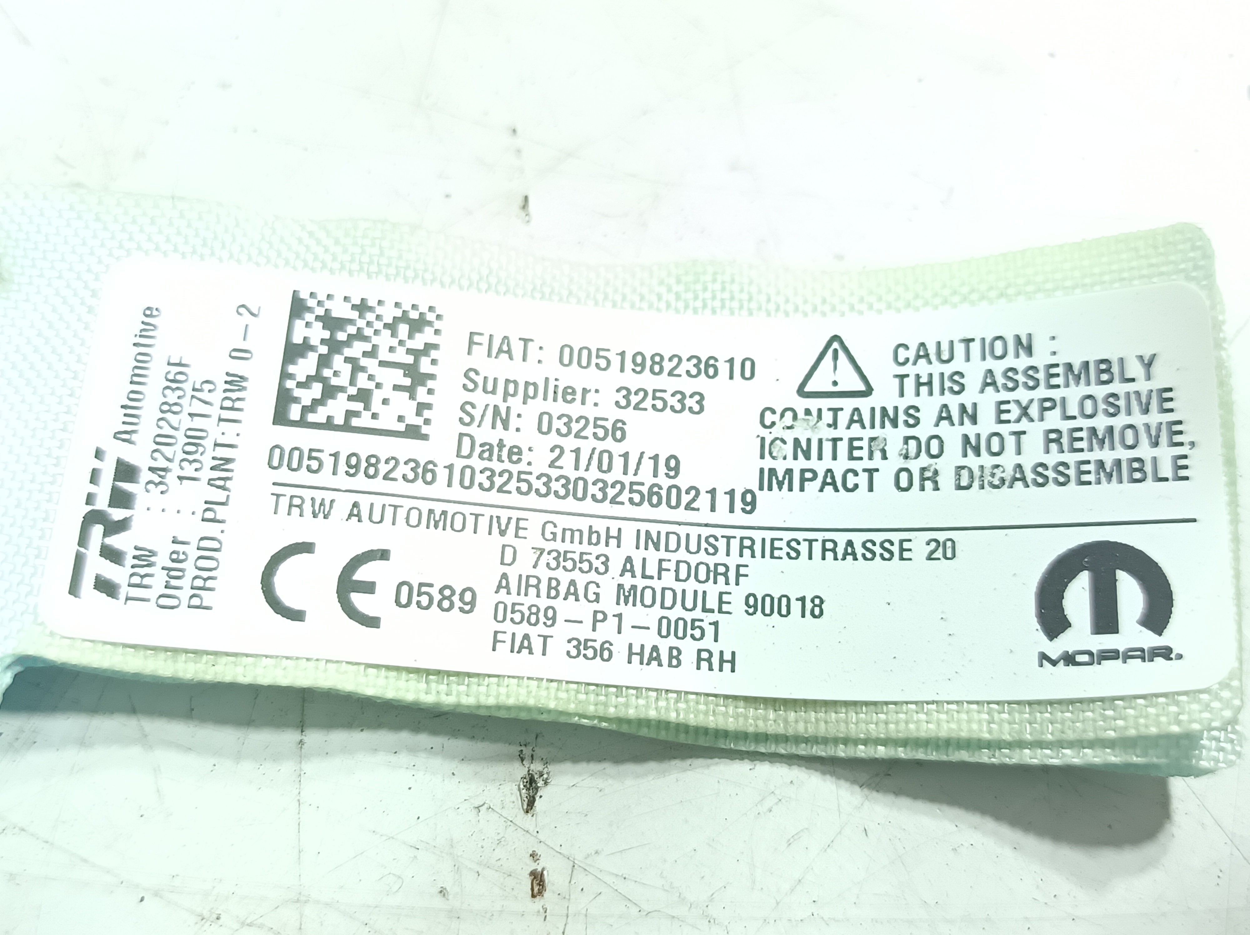 Airbag Rideau Droite FIAT Tipo Hatchback (357_) Imagem-2