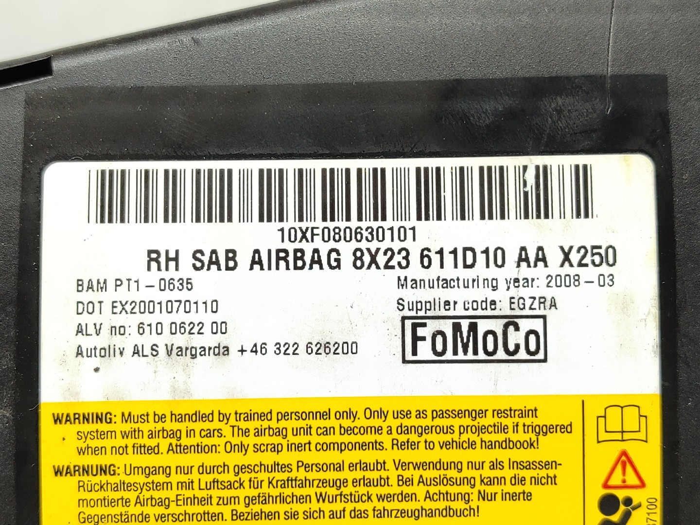 Right Seat Airbag JAGUAR XF (X250) Imagem-2