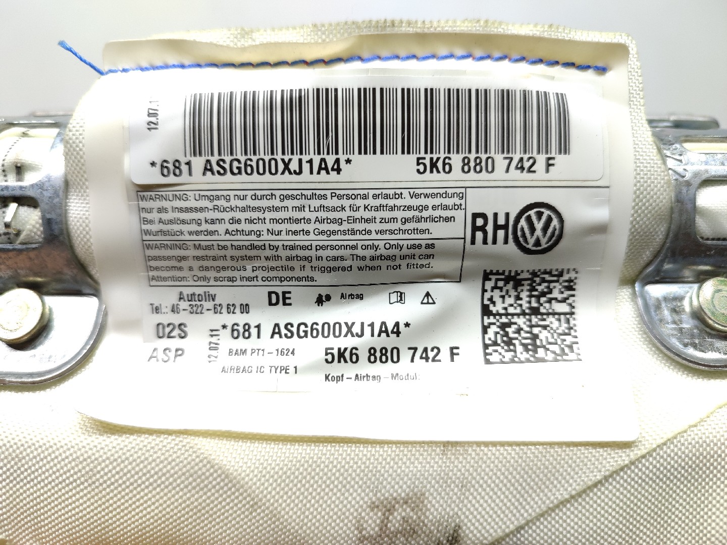 Airbag Rideau Droite VOLKSWAGEN Golf VI (5K1) Imagem-2