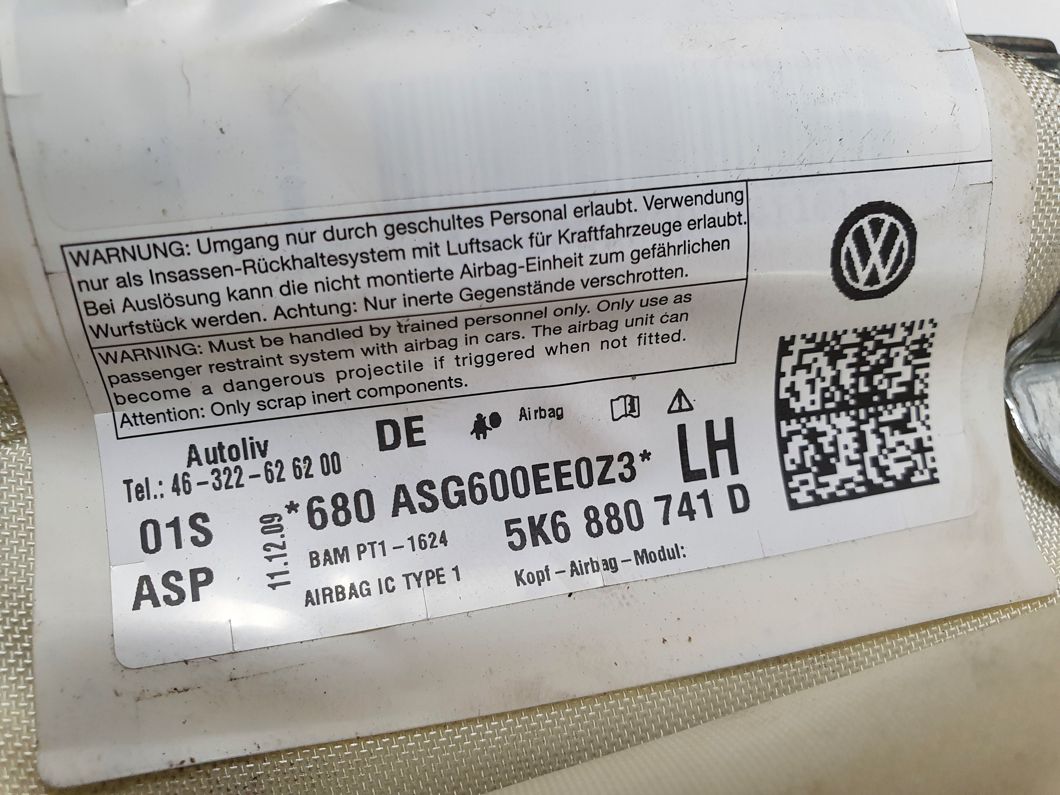 Airbag cortina esquerdo VOLKSWAGEN Golf VI (5K1) Imagem-2 Airbag cortina esquerdo VOLKSWAGEN Golf VI (5K1) Imagem-2