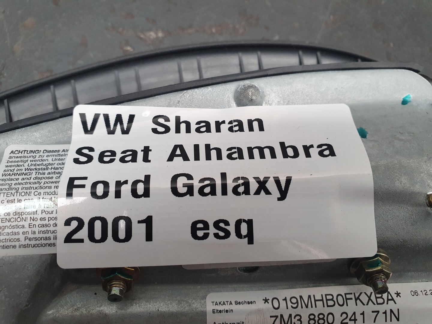 Airbag Guache VOLKSWAGEN Sharan (7M) Imagem-3