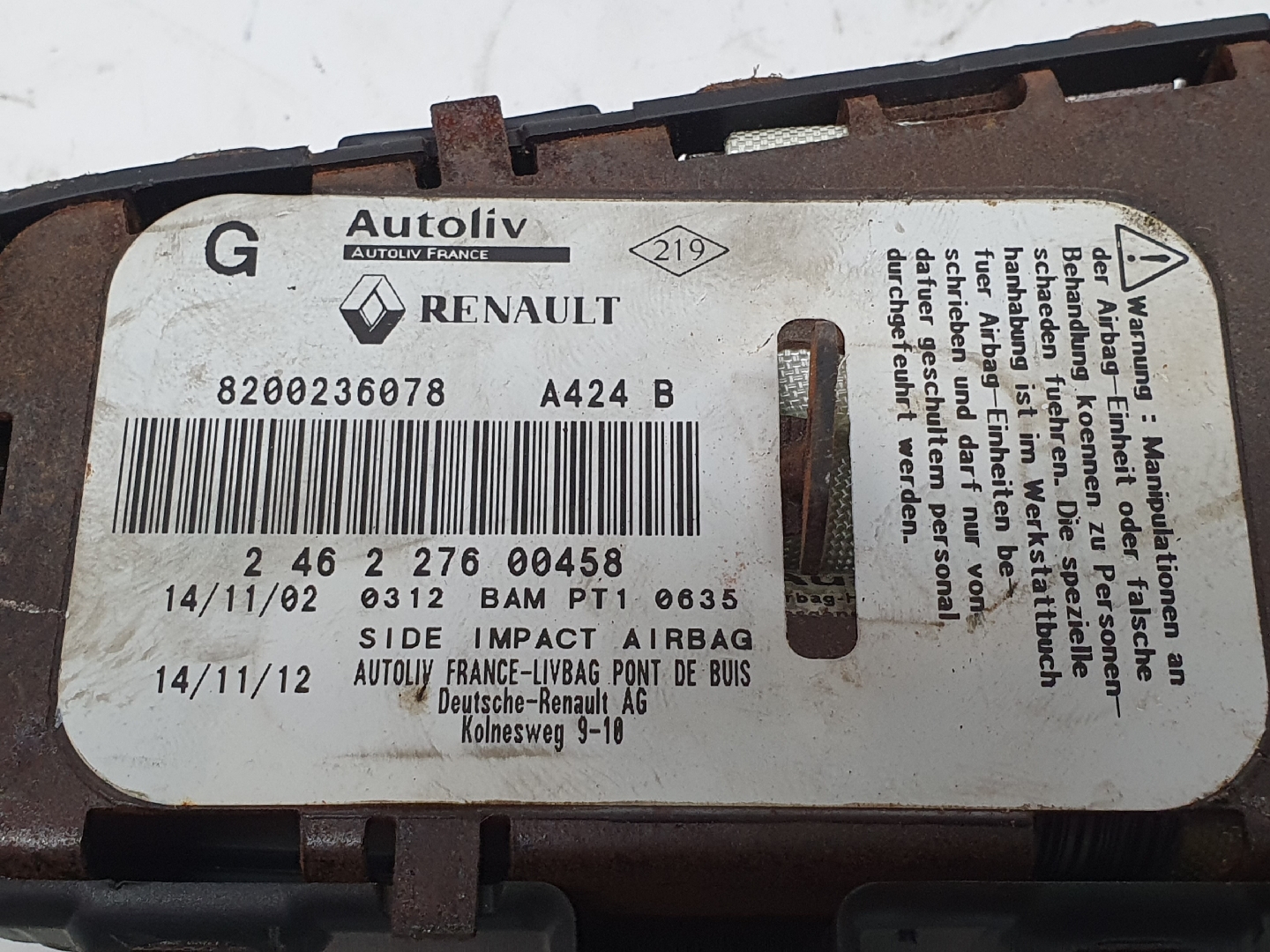 Airbag Banco Esq RENAULT LAGUNA II (BG0/1_) | 01 - 07 Imagem-1 Airbag Banco Esq RENAULT LAGUNA II (BG0/1_) | 01 - 07 Imagem-1