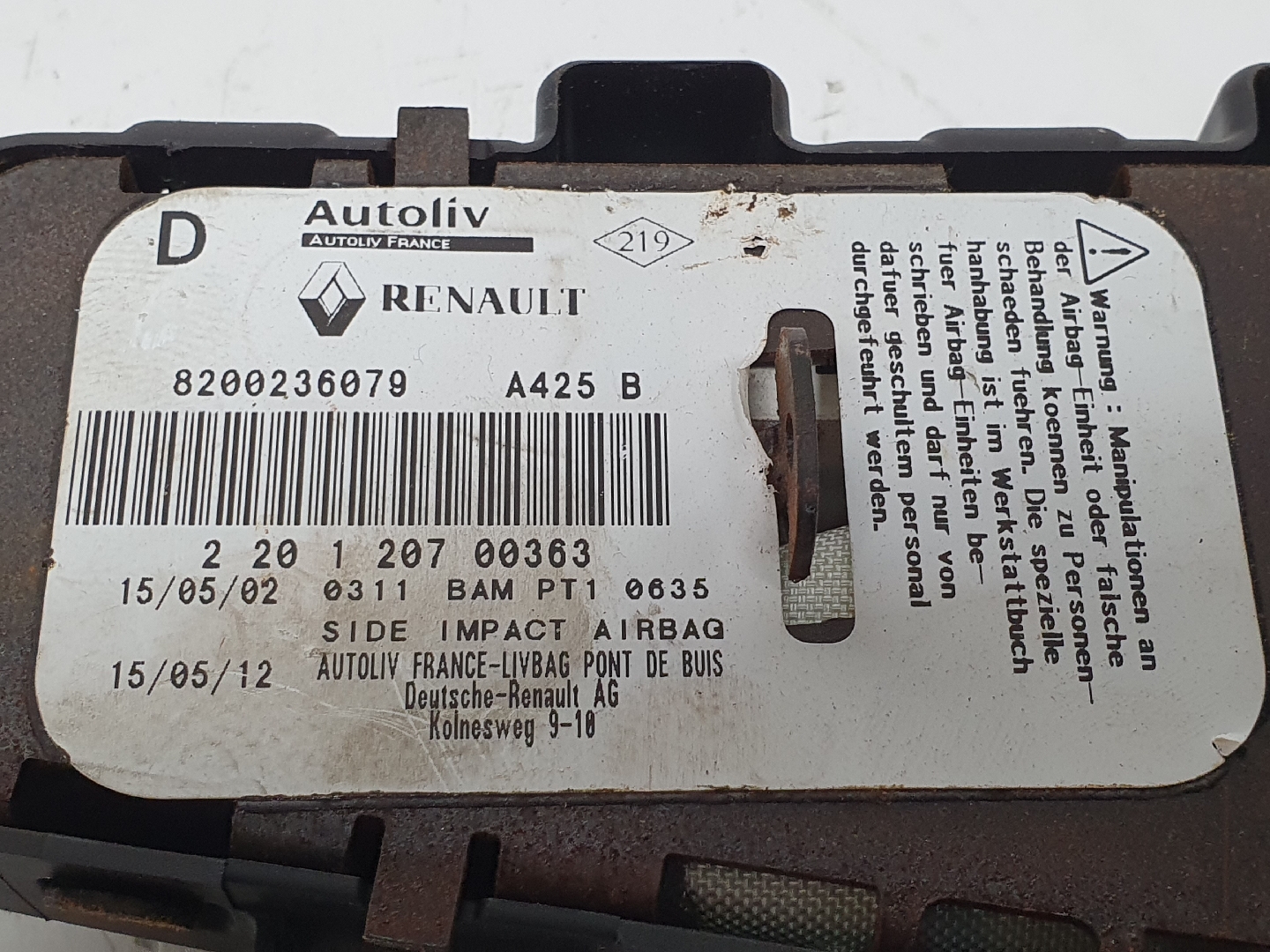 Airbag Banco Dto RENAULT LAGUNA II (BG0/1_) | 01 - 07 Imagem-2 Airbag Banco Dto RENAULT LAGUNA II (BG0/1_) | 01 - 07 Imagem-2