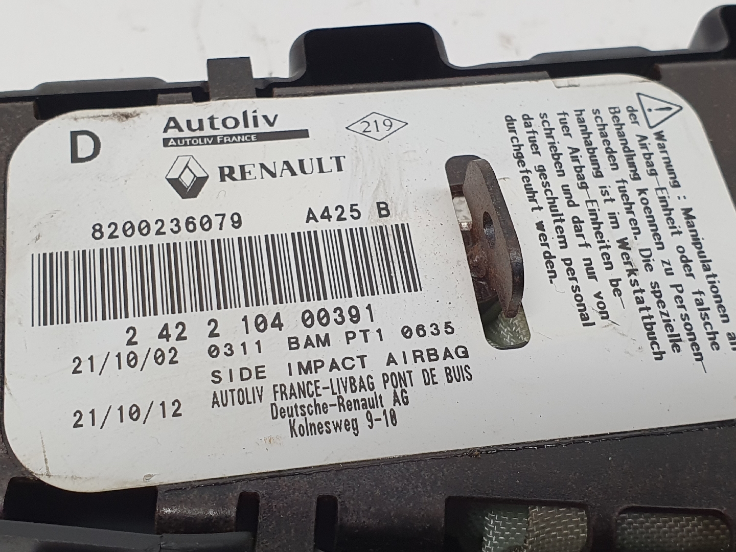 Airbag Banco Dto RENAULT LAGUNA II (BG0/1_) | 01 - 07 Imagem-1 Airbag Banco Dto RENAULT LAGUNA II (BG0/1_) | 01 - 07 Imagem-1