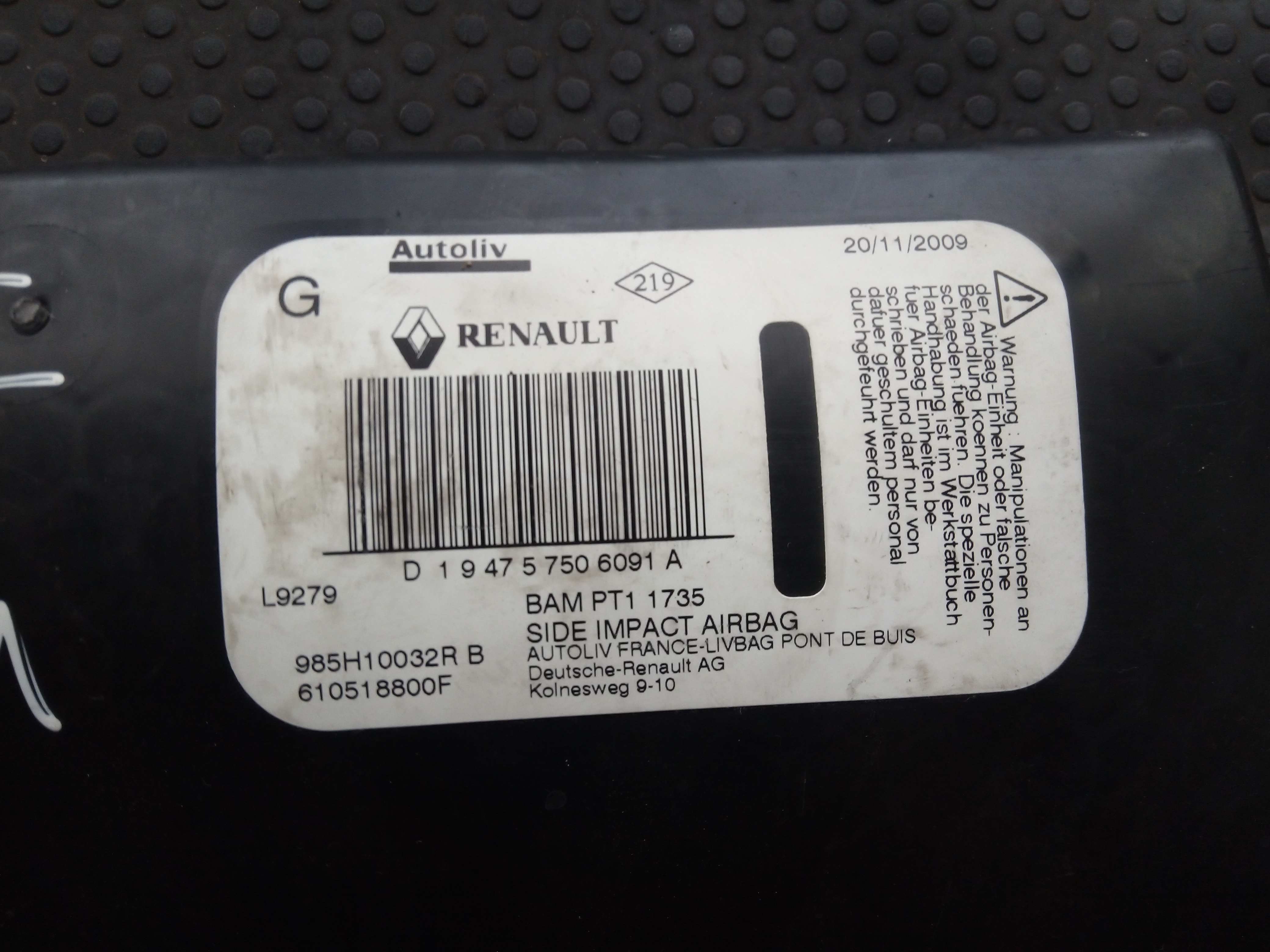 Airbag Banco Esq RENAULT MEGANE III três volumes | 09 - Imagem-1 Airbag Banco Esq RENAULT MEGANE III três volumes | 09 - Imagem-1