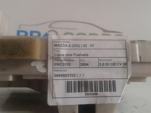 Boîte à Fusibles MAZDA 6 três volumes (GG) | 02 - 08