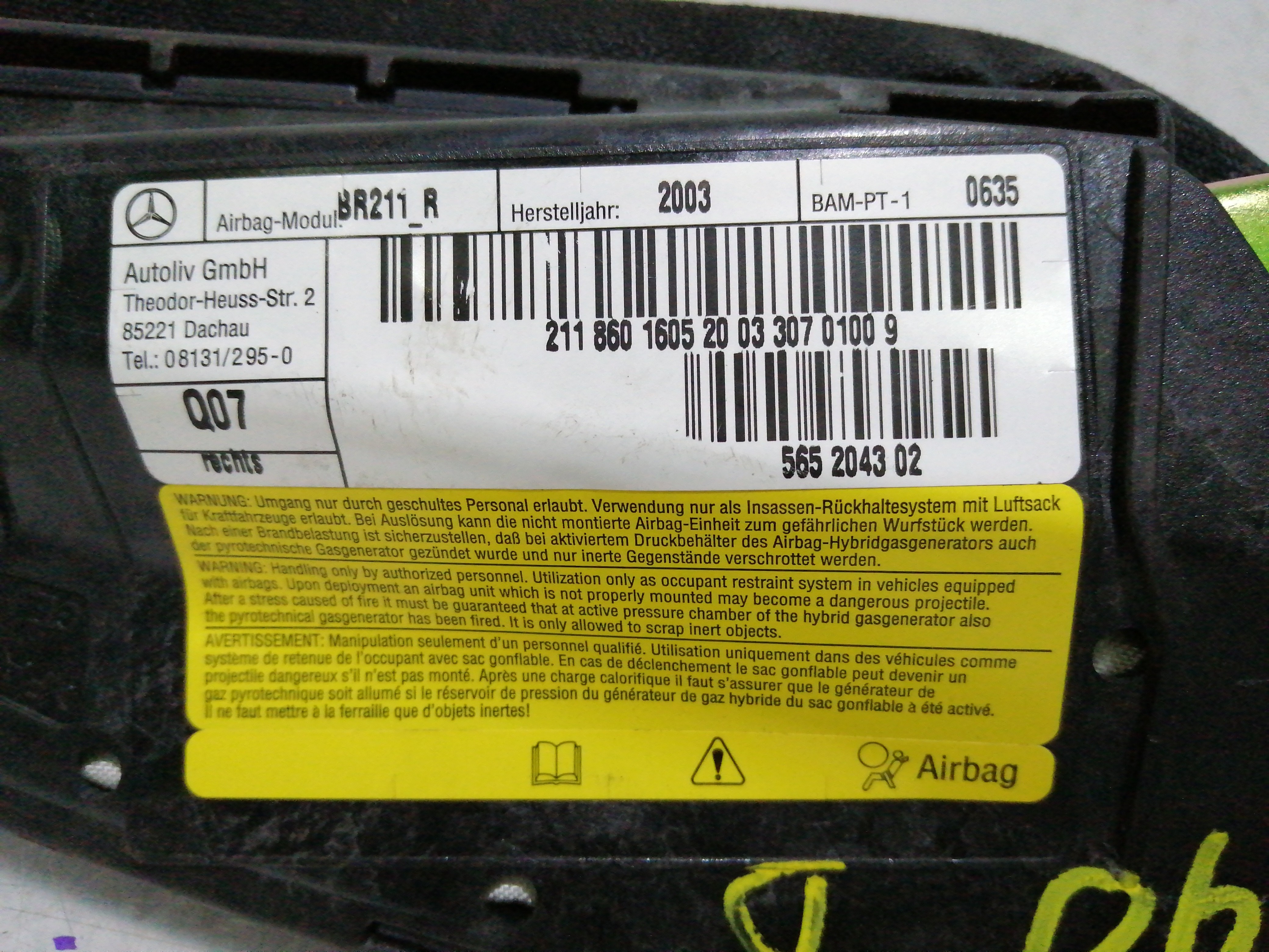 Air Bag Sieges Avant Droit  MERCEDES-BENZ E-CLASS (W211) | 02 - 09 Imagem-2