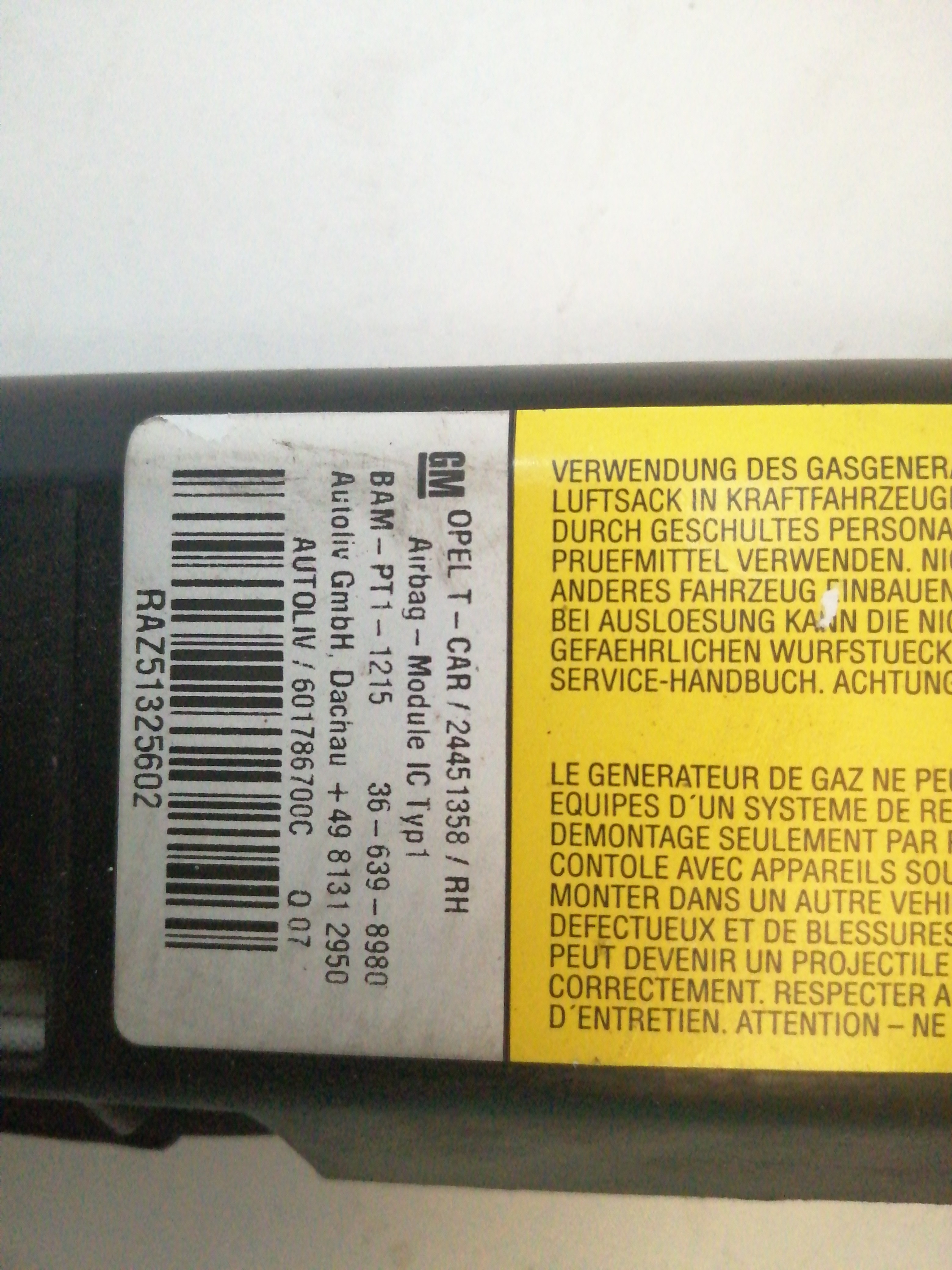 Cortina de airbag direita OPEL ASTRA H (A04) | 04 - 14 Imagem-1