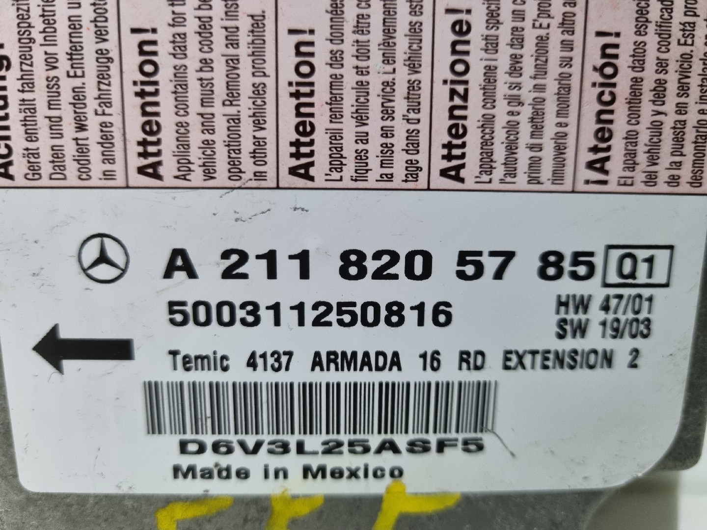 Centralina de Airbag MERCEDES-BENZ E-CLASS (W211) | 02 - 09 Imagem-2