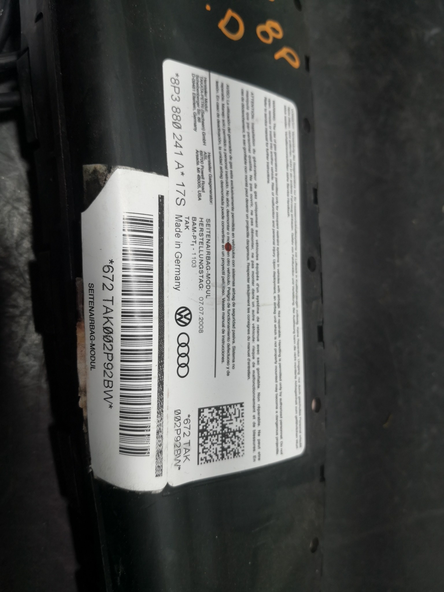 Airbag Banco Dto AUDI A3 (8P1) | 03 - 13 Imagem-1