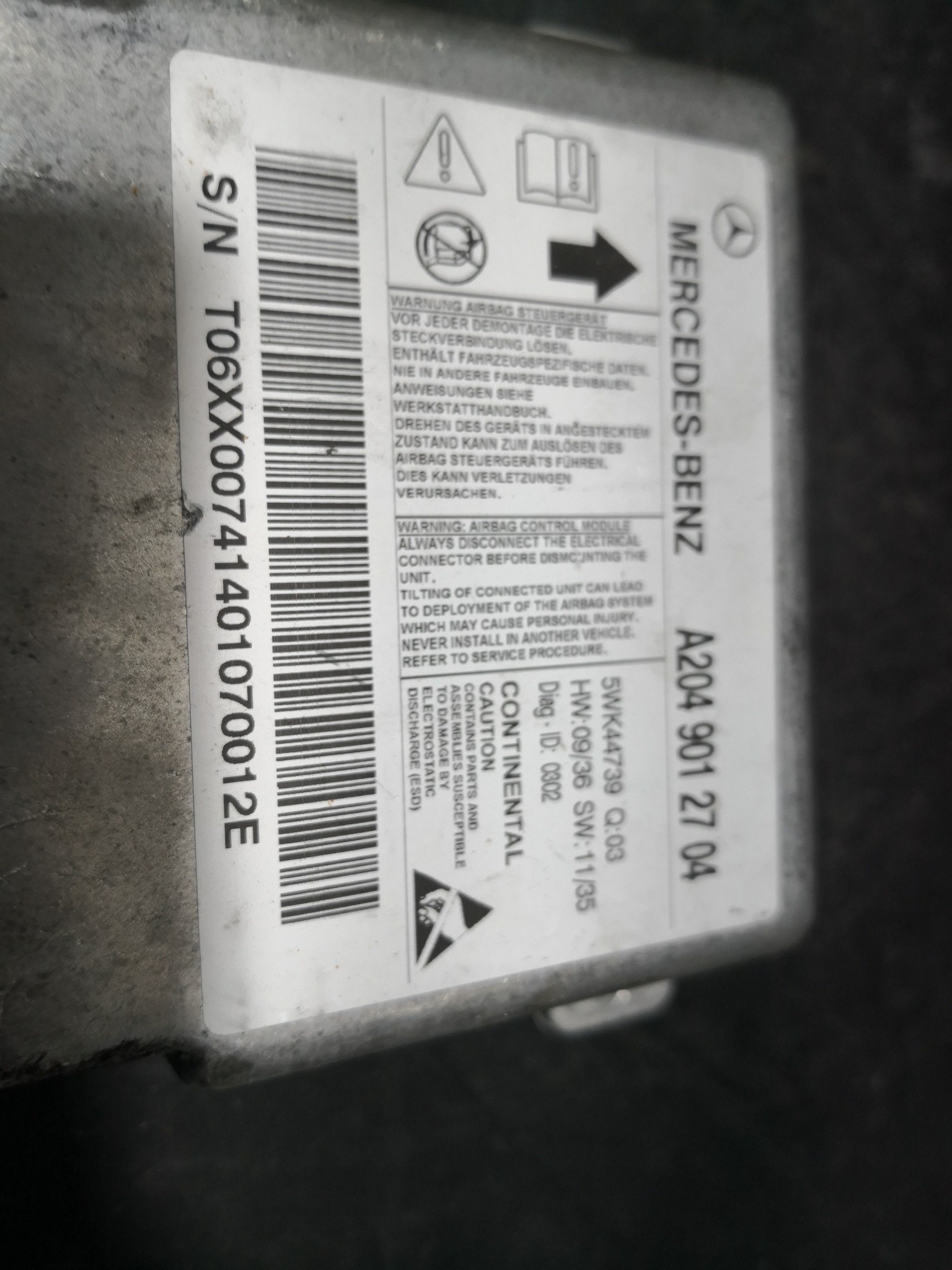 Centralina de Airbags MERCEDES-BENZ C-CLASS (W204) | 07 - 15 Imagem-2