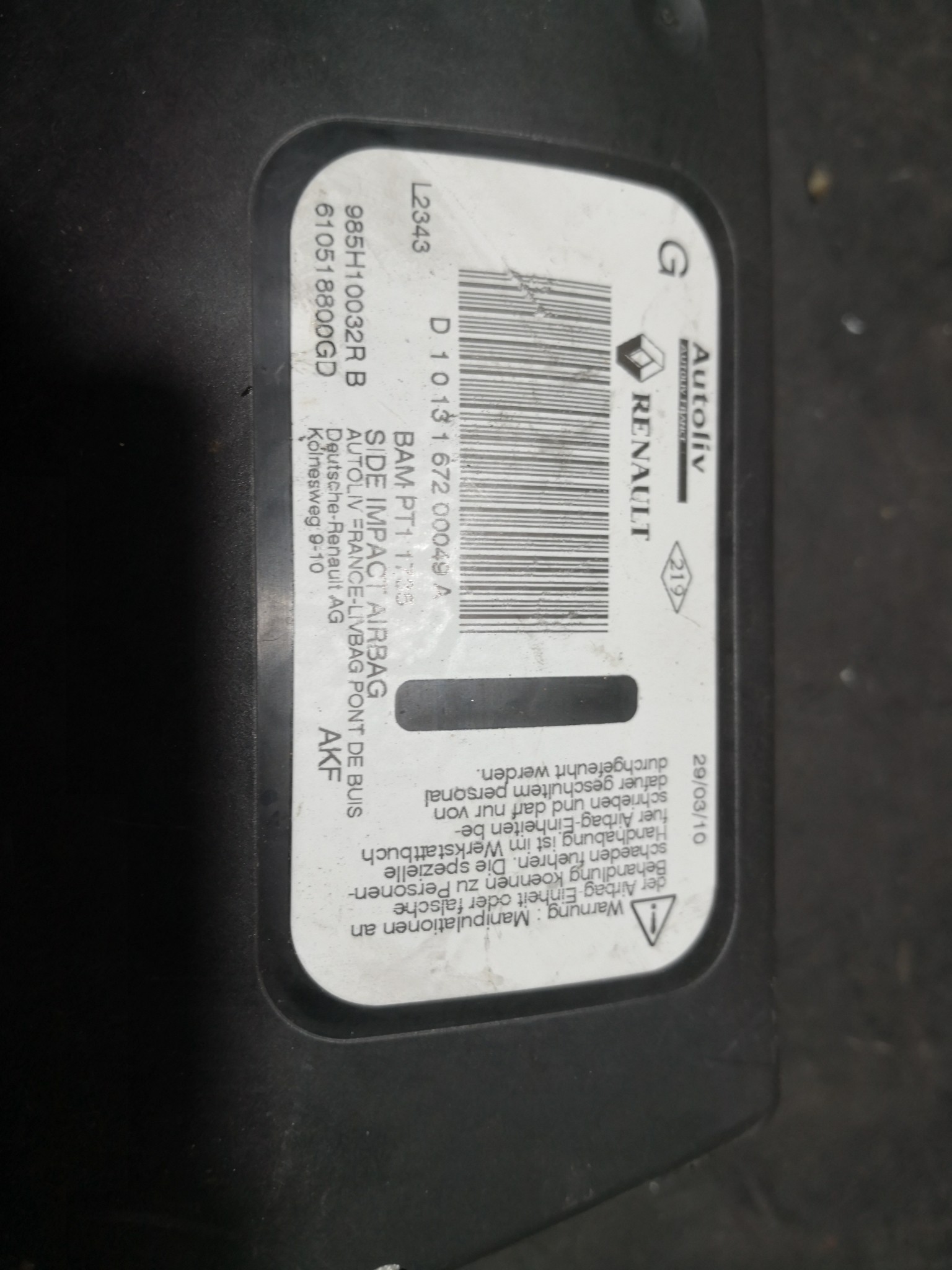 Airbag Banco Esq RENAULT SCÉNIC III (JZ0/1_) | 08 -  Imagem-1