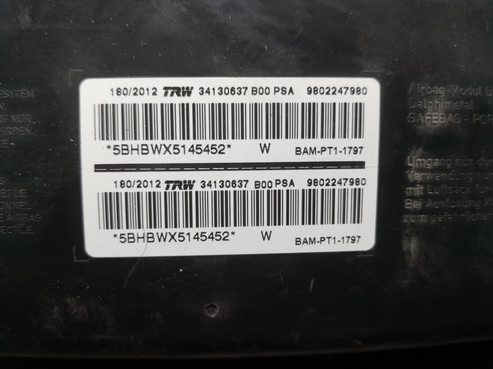 Airbag Banco Dto PEUGEOT 208 I (CA_, CC_) | 12 -  Imagem-1