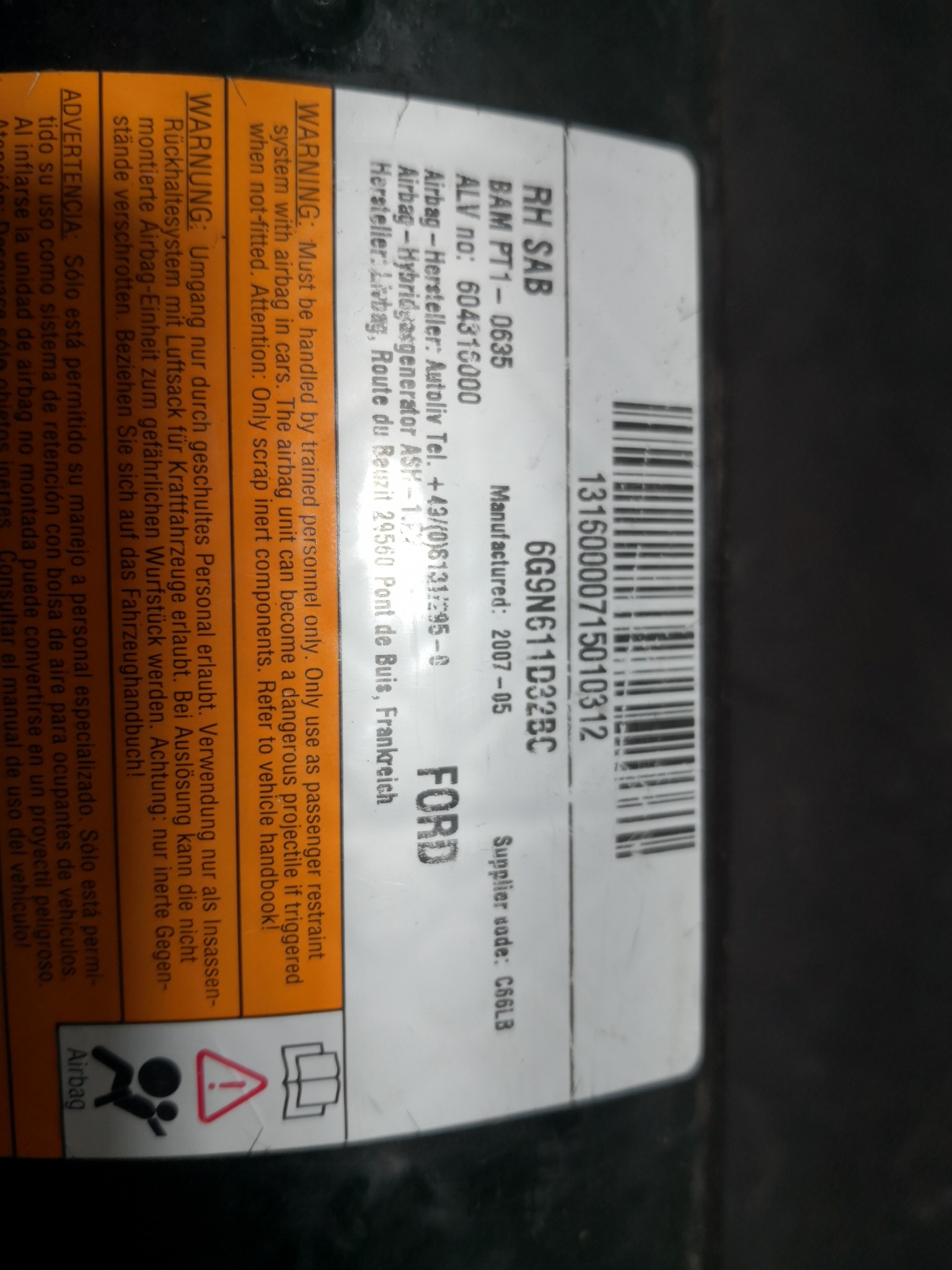 Airbag Banco Dto FORD S-MAX (WA6) | 06 - 14 Imagem-2