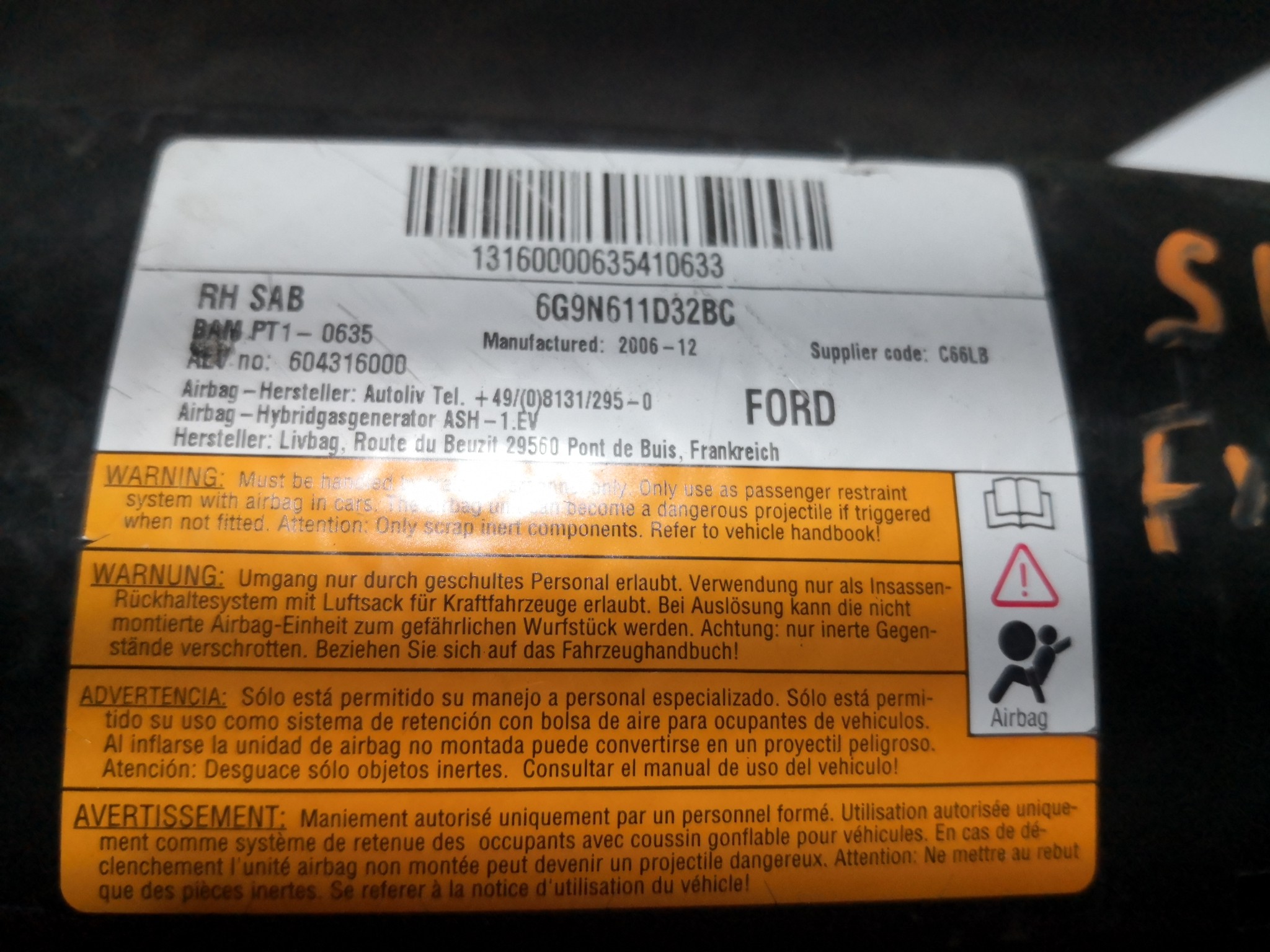 Airbag Banco Dto FORD S-MAX (WA6) | 06 - 14 Imagem-1